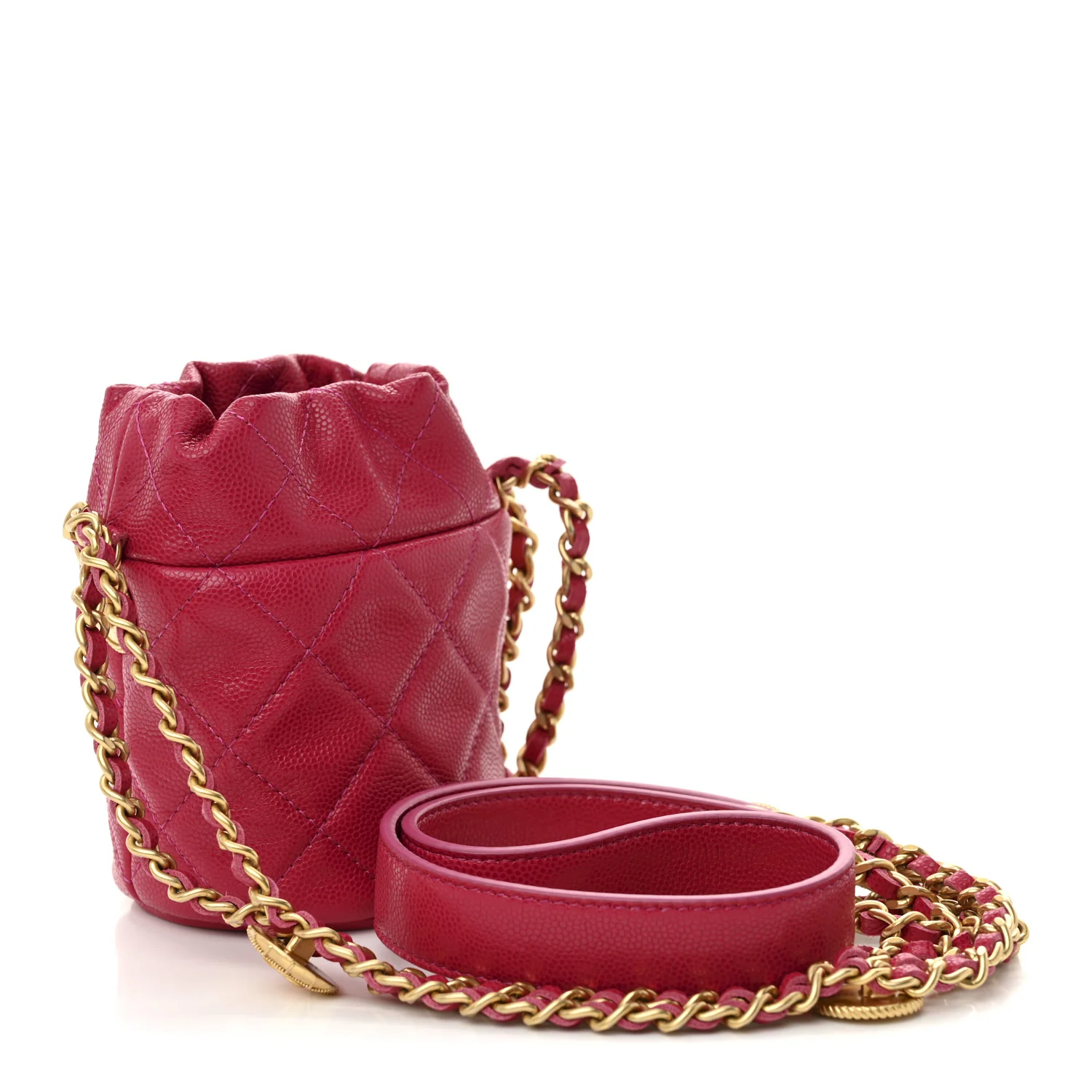 Caviar Quilted Twist Your Buttons Mini Bucket Bag Fuchsia - Top Club