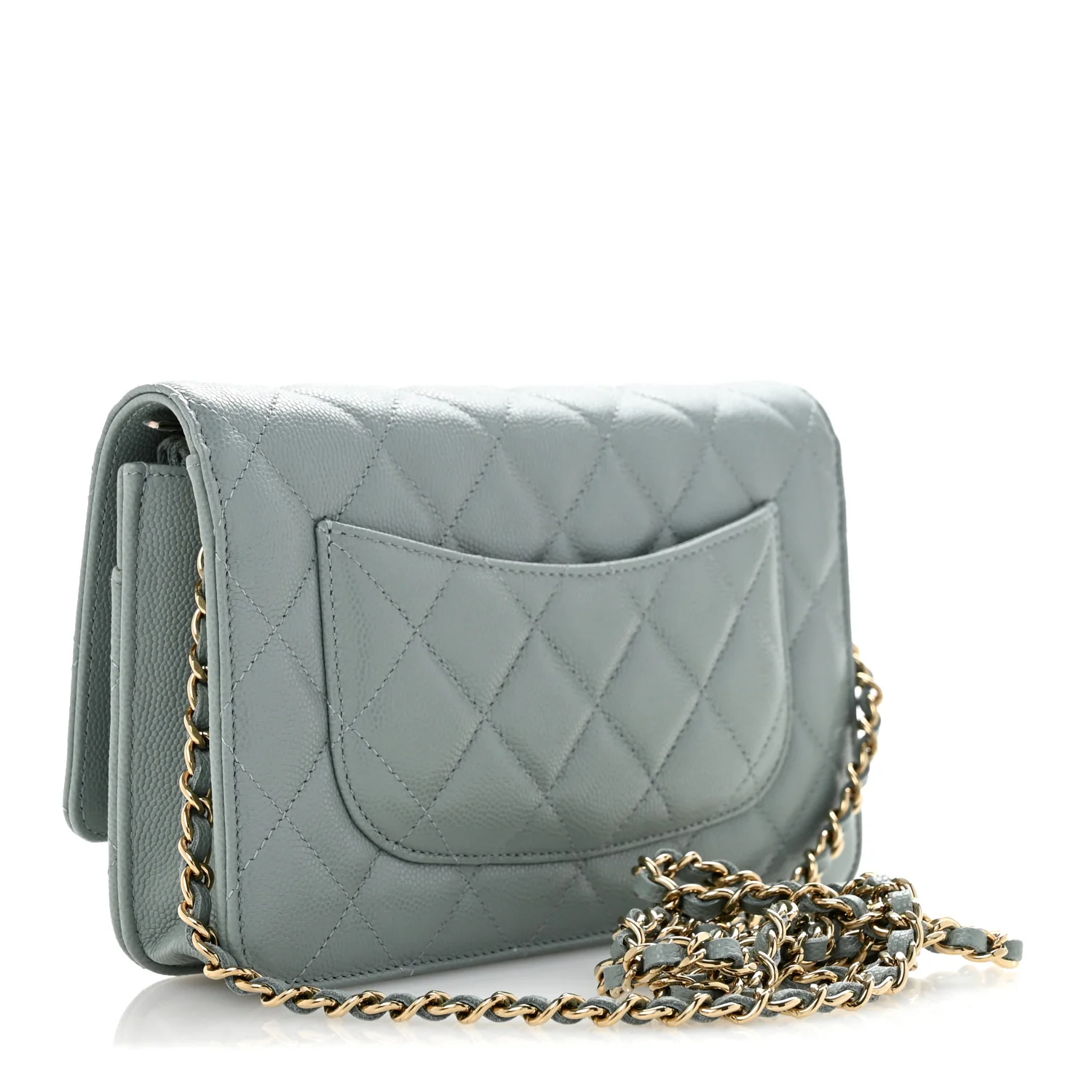 Caviar Quilted Wallet on Chain WOC Light Blue - Top Club