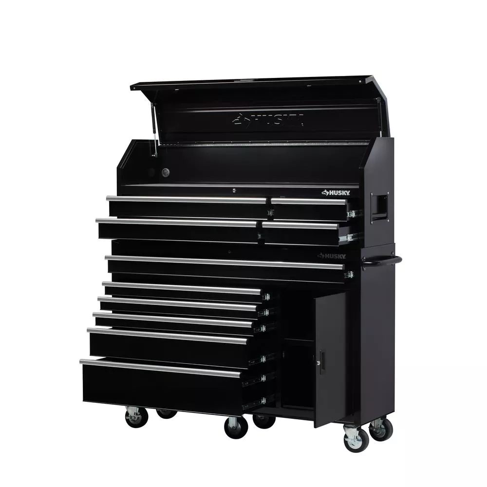 61 IN W 10-DRAWER 1-DOOR COMBINATION TOOL CHEST AND ROLLING CABINET SET IN GLOSS BLACK