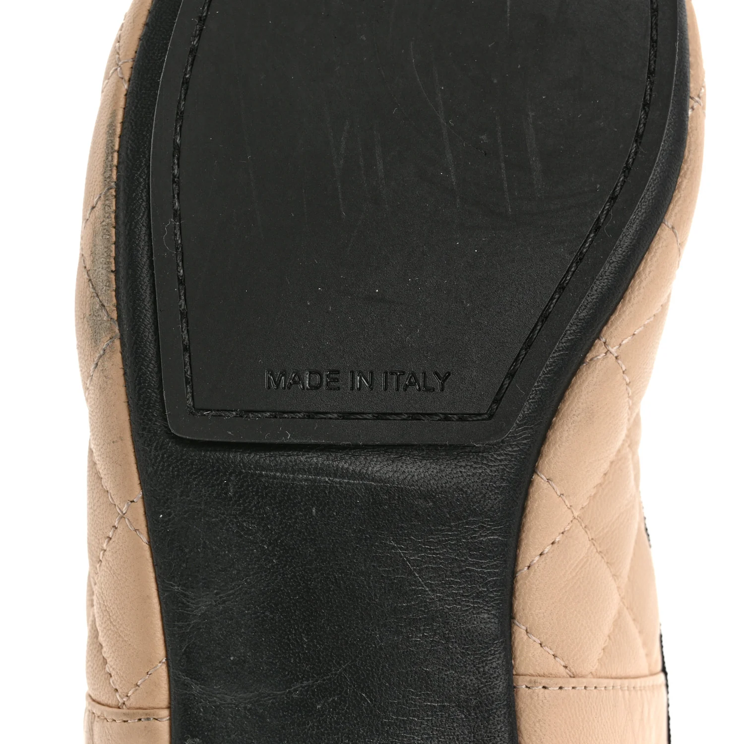 Lambskin Quilted Cap Toe Slipper With Pouch 39 Beige Black - Top Club
