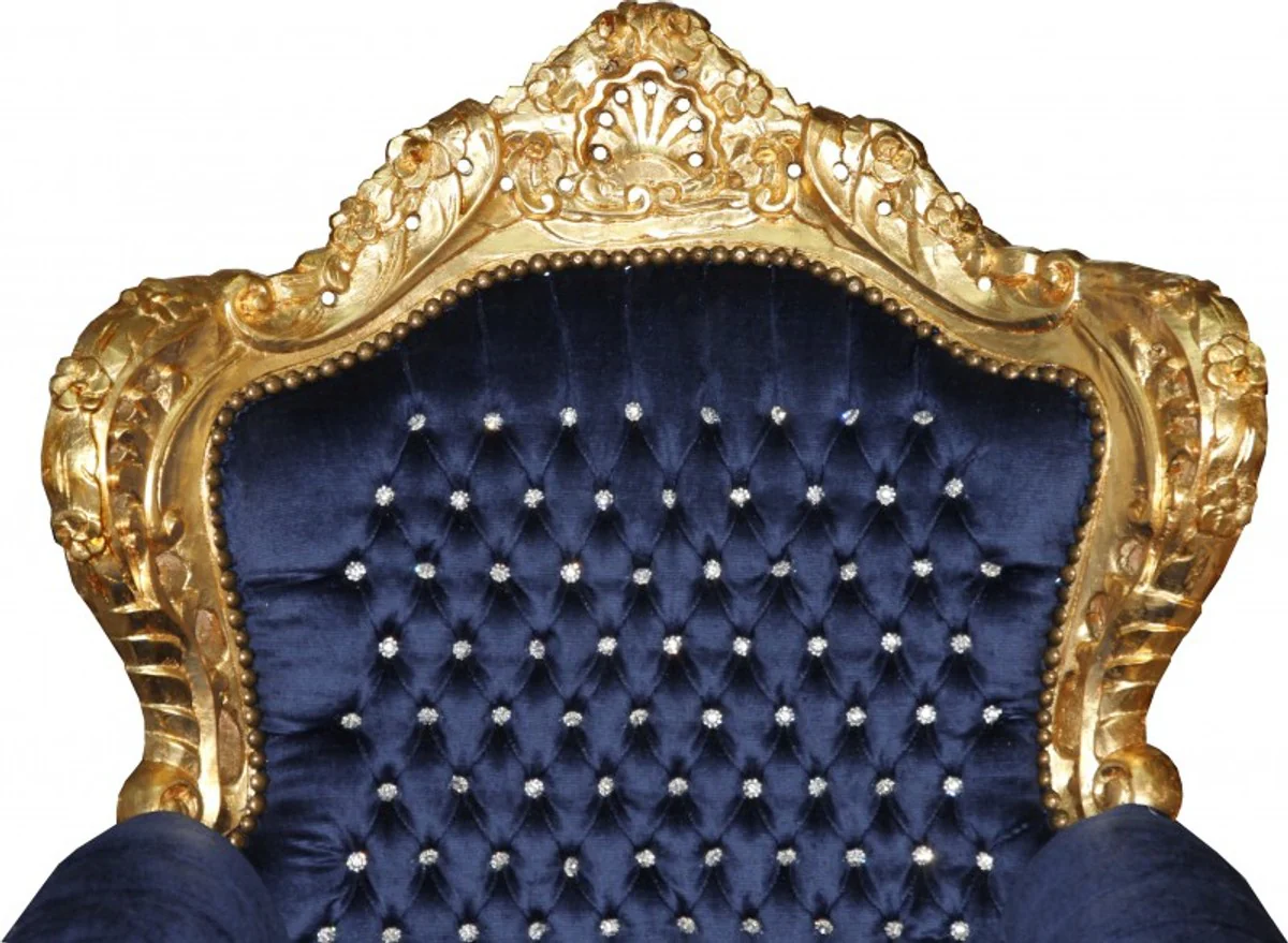 Baroque armchair King royal blue / gold with bling bling glitter stones - antique style armchair