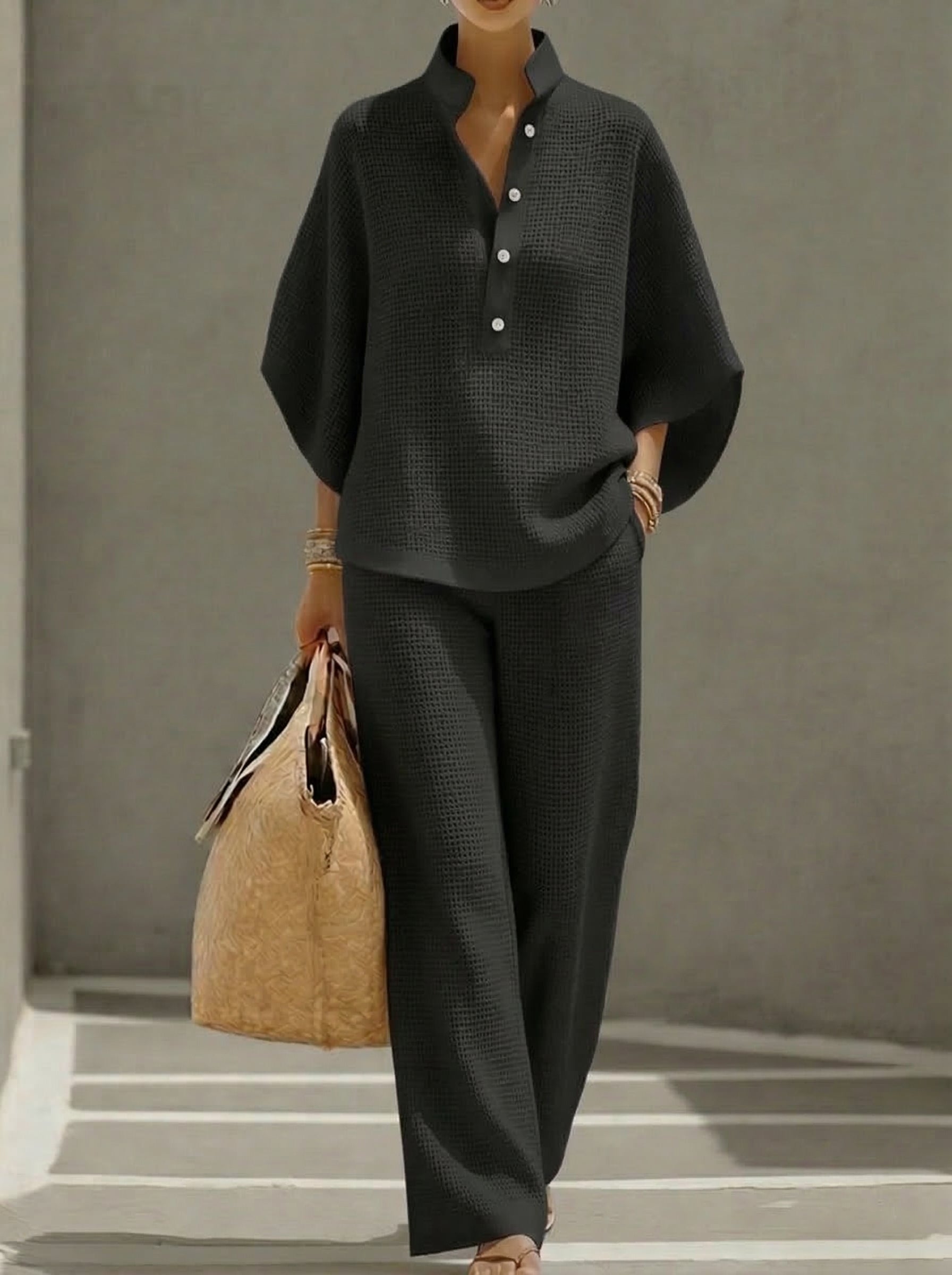 Plus Size Friendly Women's Waffle Two-Piece Set - Nordfashionstorm - Women's Clothing, Fashion for You - Nordfashionstorm.com