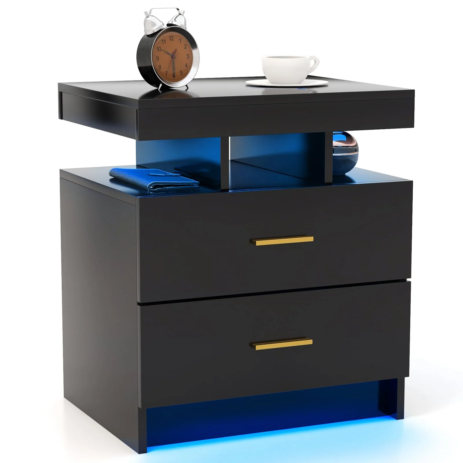 BEFOUNDLOVELY Modern Nightstand with LED Lights（1/2）