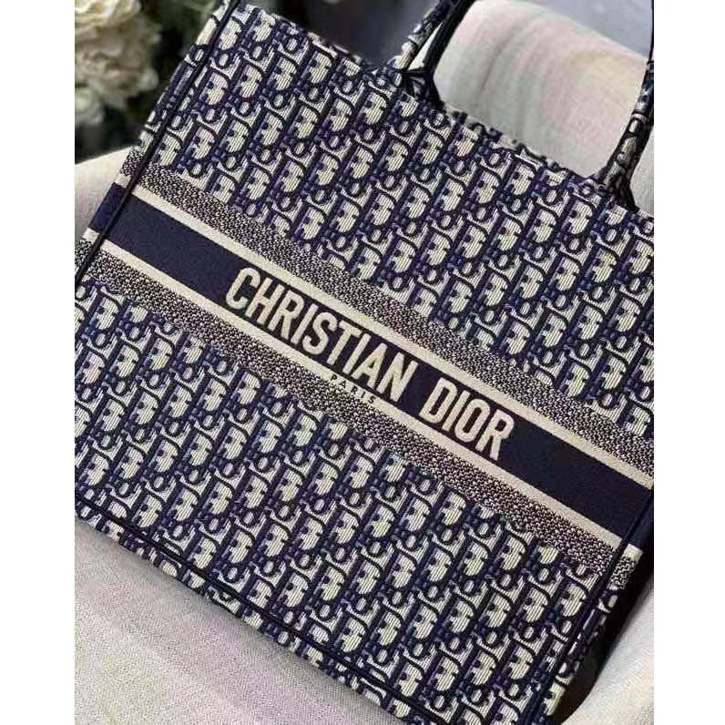 CD Unisex CD Large Book Tote Navy Blue CD Oblique Embroidery - Top Club