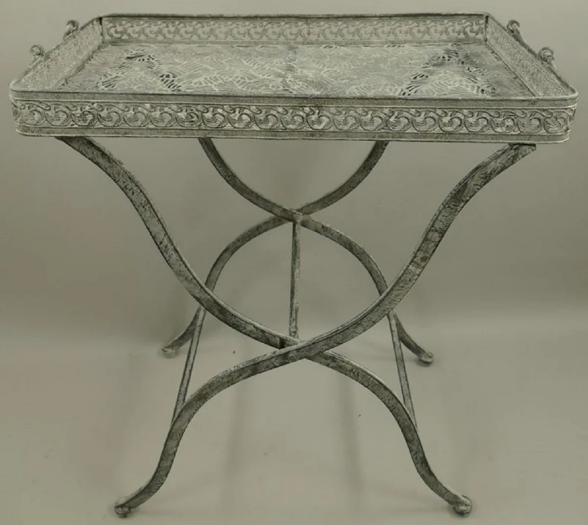 Art Nouveau garden table antique gray 60 x 40 x H. 70 cm - folding metal table with carrying handles - garden & terrace furniture