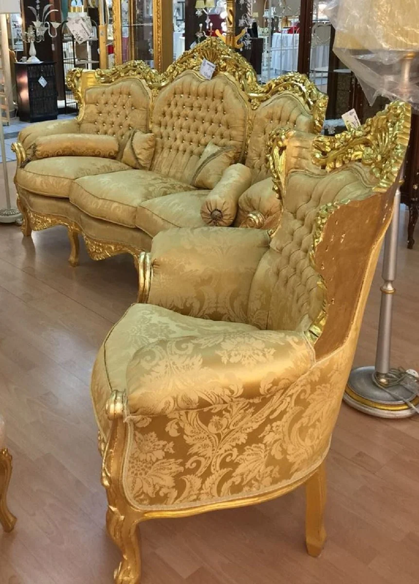 Baroque living room set gold pattern / gold - 1 baroque sofa & 2 baroque armchairs - living room furniture in baroque style - baroque furniture - baroque living room furnishings