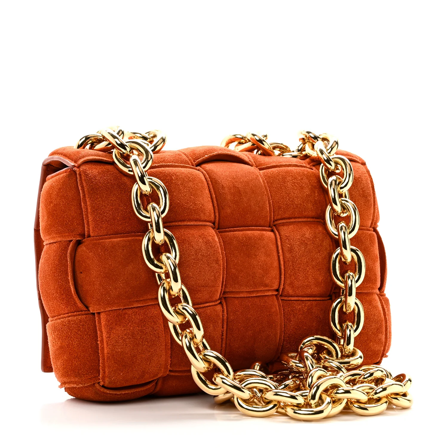 Suede Maxi Intrecciato Padded Chain Cassette Crossbody Bag Maple - Top Club