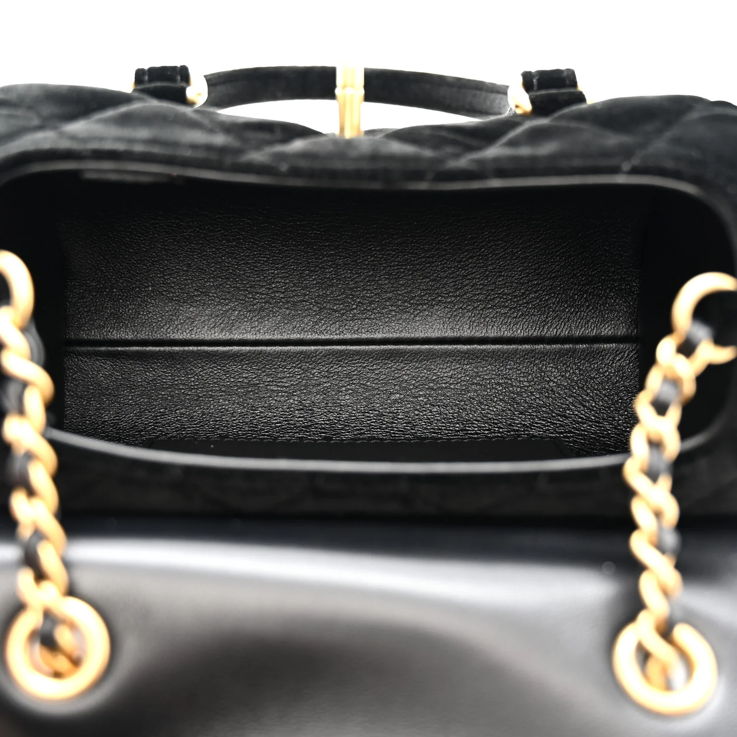 Velvet Quilted Mini Top Handle Flap Black - Top Club