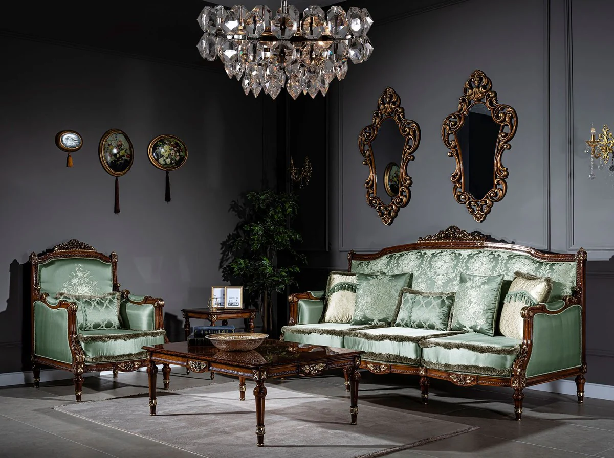 Luxury baroque coffee table brown 122 x 86 x H. 46 cm - solid wood living room table in baroque style - baroque living room furniture