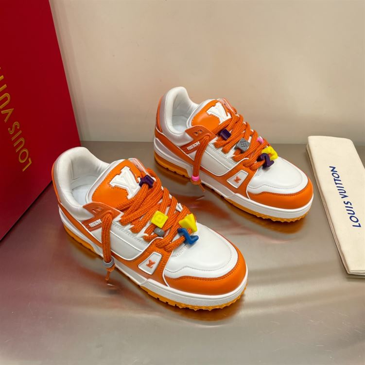 LOUIS VUITTON TRAINER MAXI LOW-TOP SNEAKERS IN WHITE AND ORANGE   LVS115 - Sneaker Replica Workshop