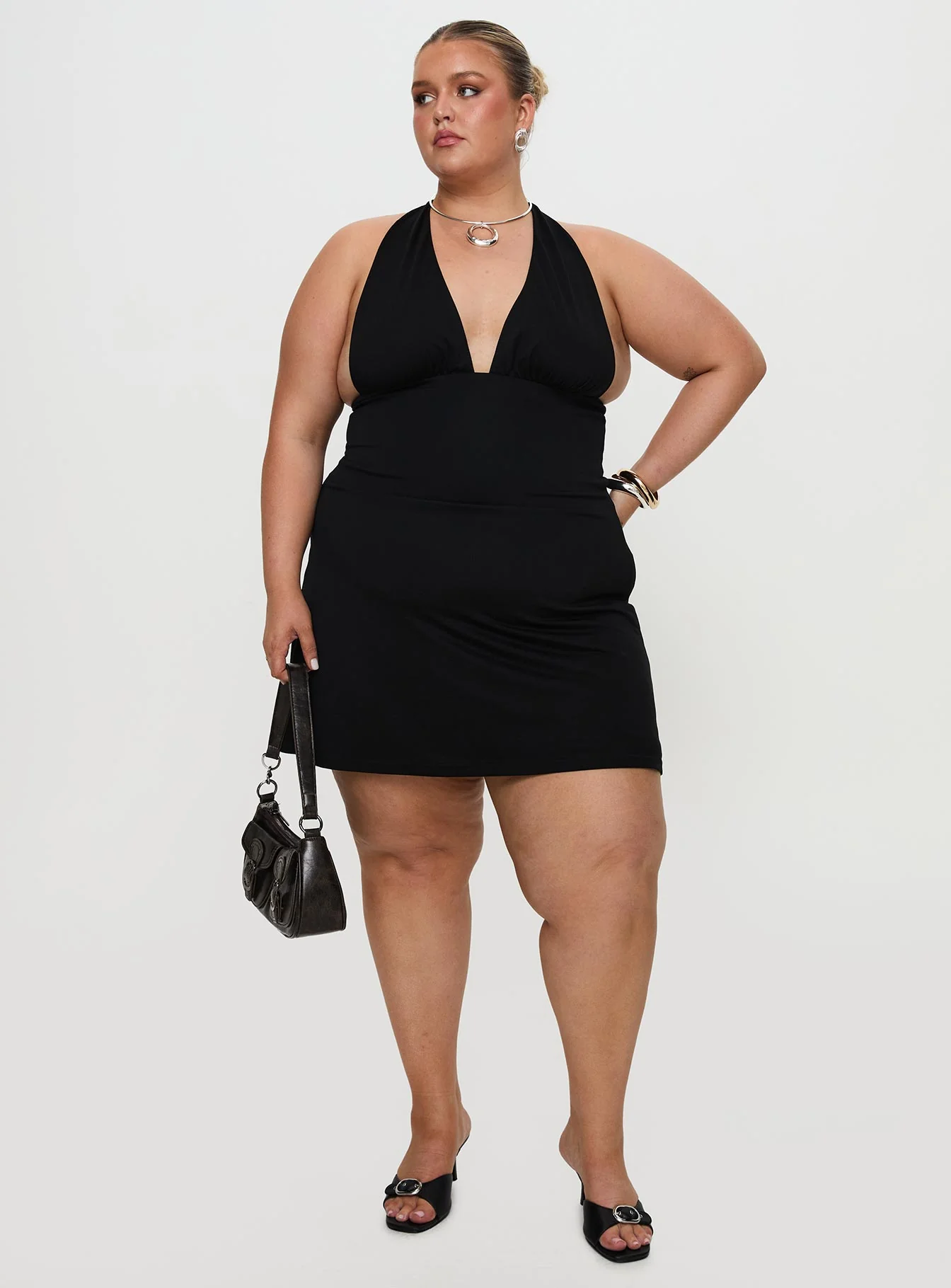 Tinisie Halter Mini Dress Black Curve