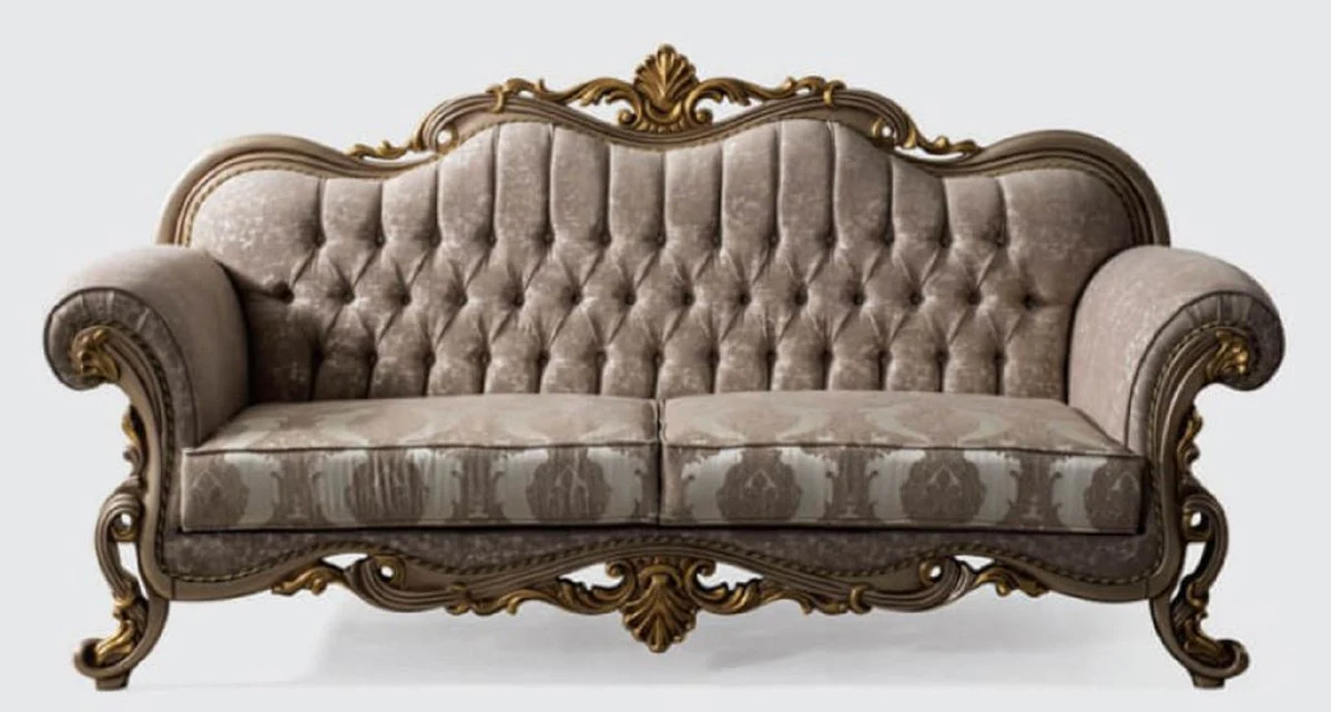 Luxury Baroque Living Room Set Gray / Silver Gray / Gold - 2 Sofas & 2 Armchairs & 1 Coffee Table - Handmade Living Room Furniture in Baroque Style - Noble & Magnificent