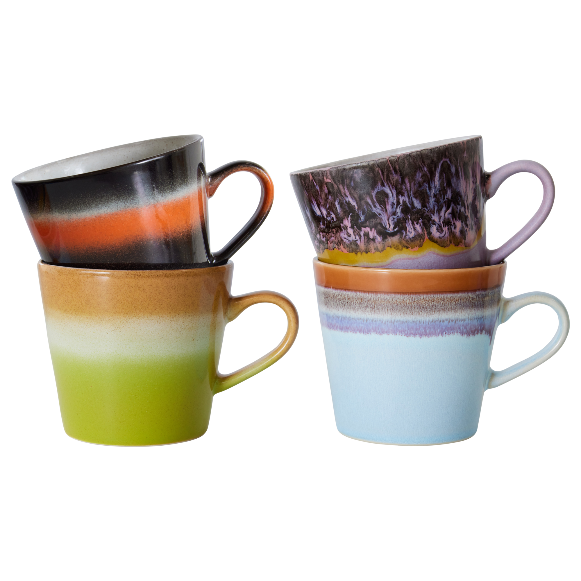 Servies 70's Ceramics Cappuccino mok Solid - set van 4