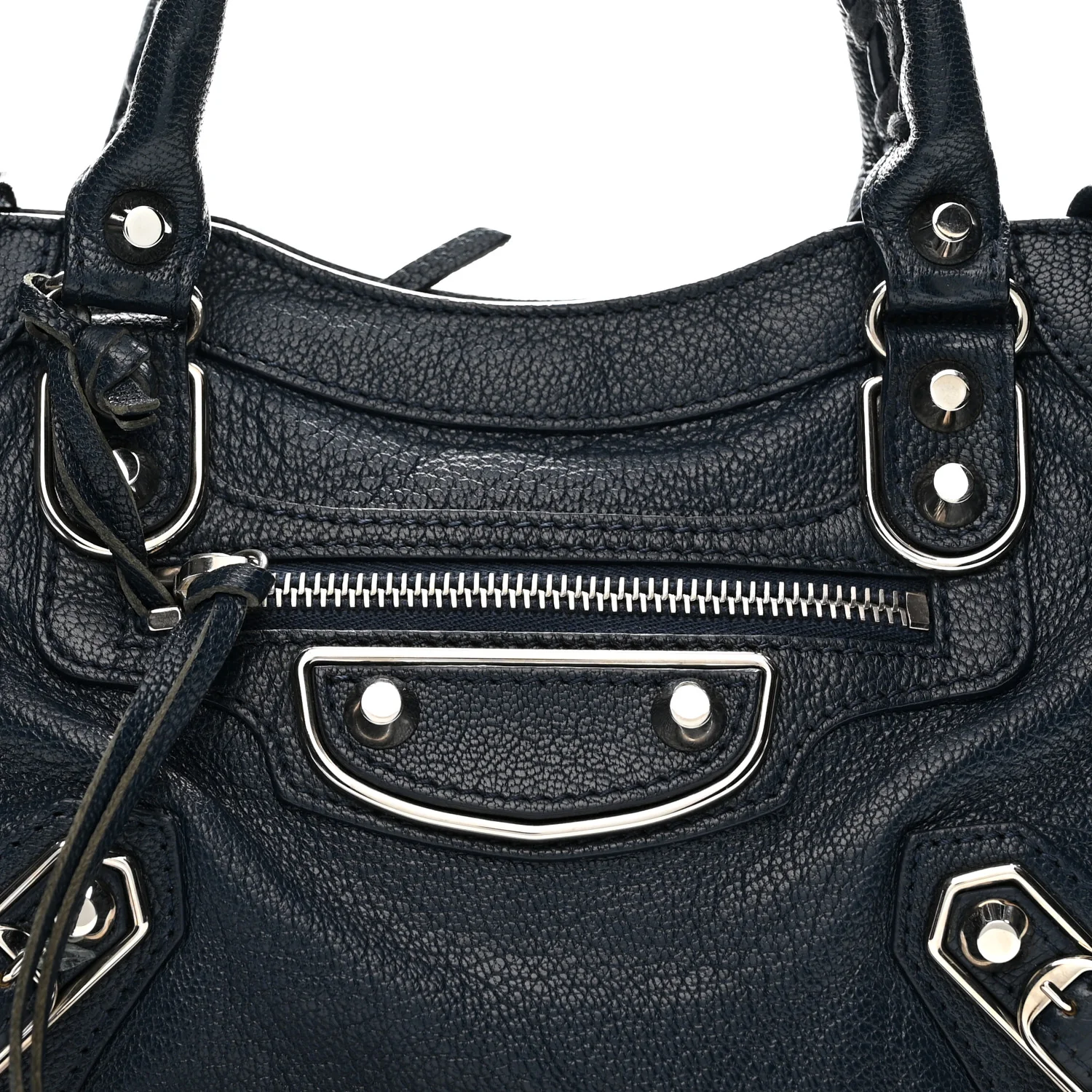 Chevre Silver Metallic Edge Hardware Mini City Bleu de Minuit - Top Club