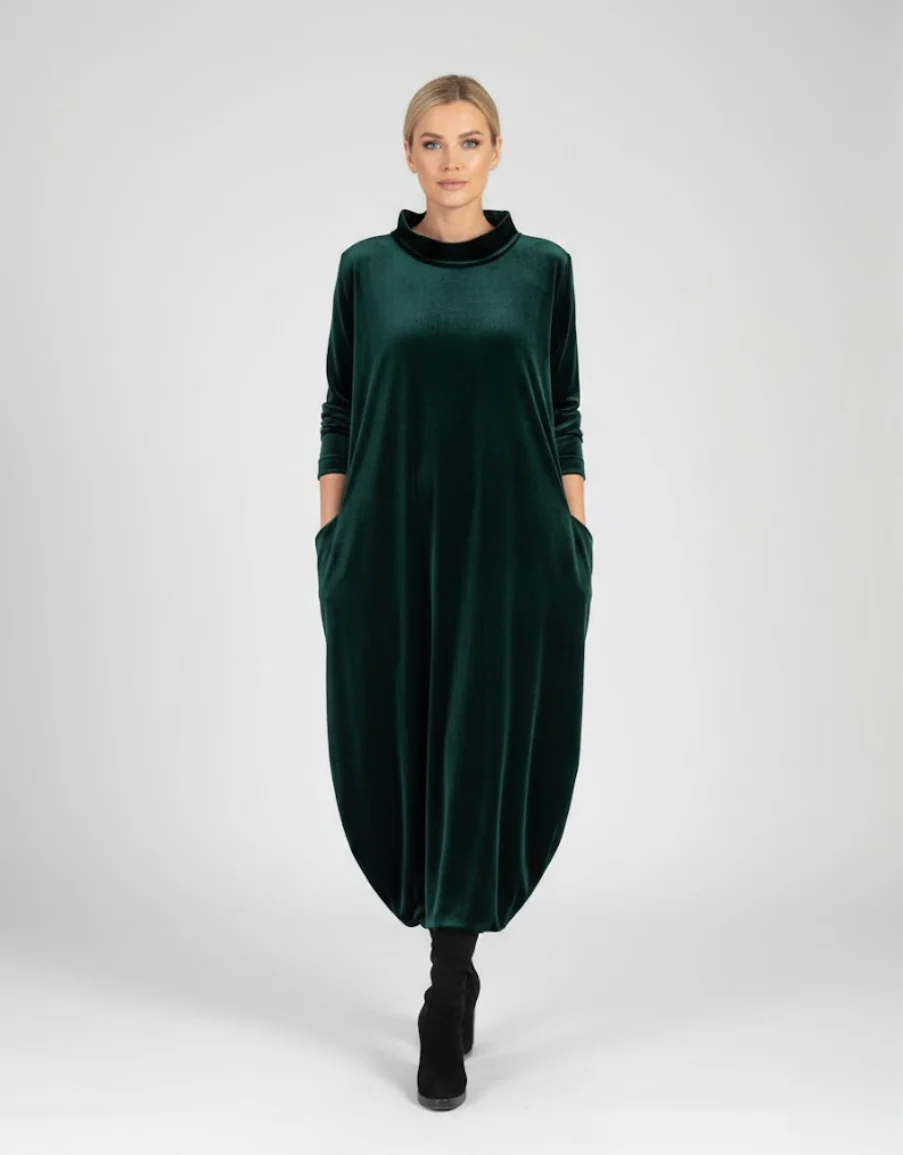 Françoise | Robe douce à col montant avec poches – Élégance confortable