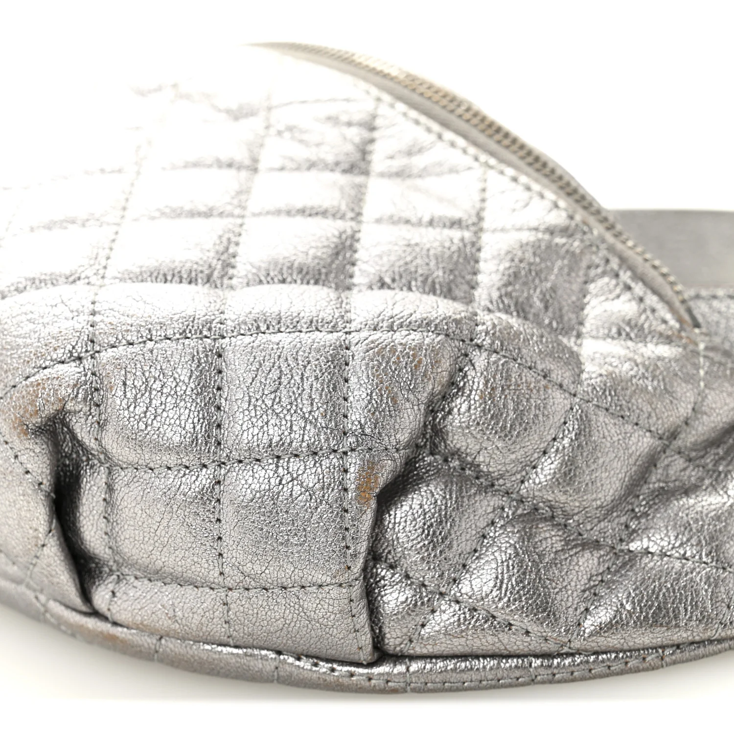 Metallic Calfskin Quilted Banane Waist Bag Fanny Pack Dark Silver - Top Club