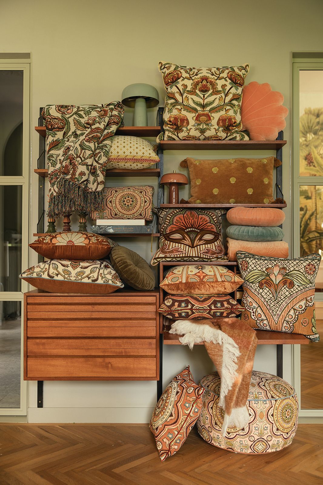 Multicolour poef met print