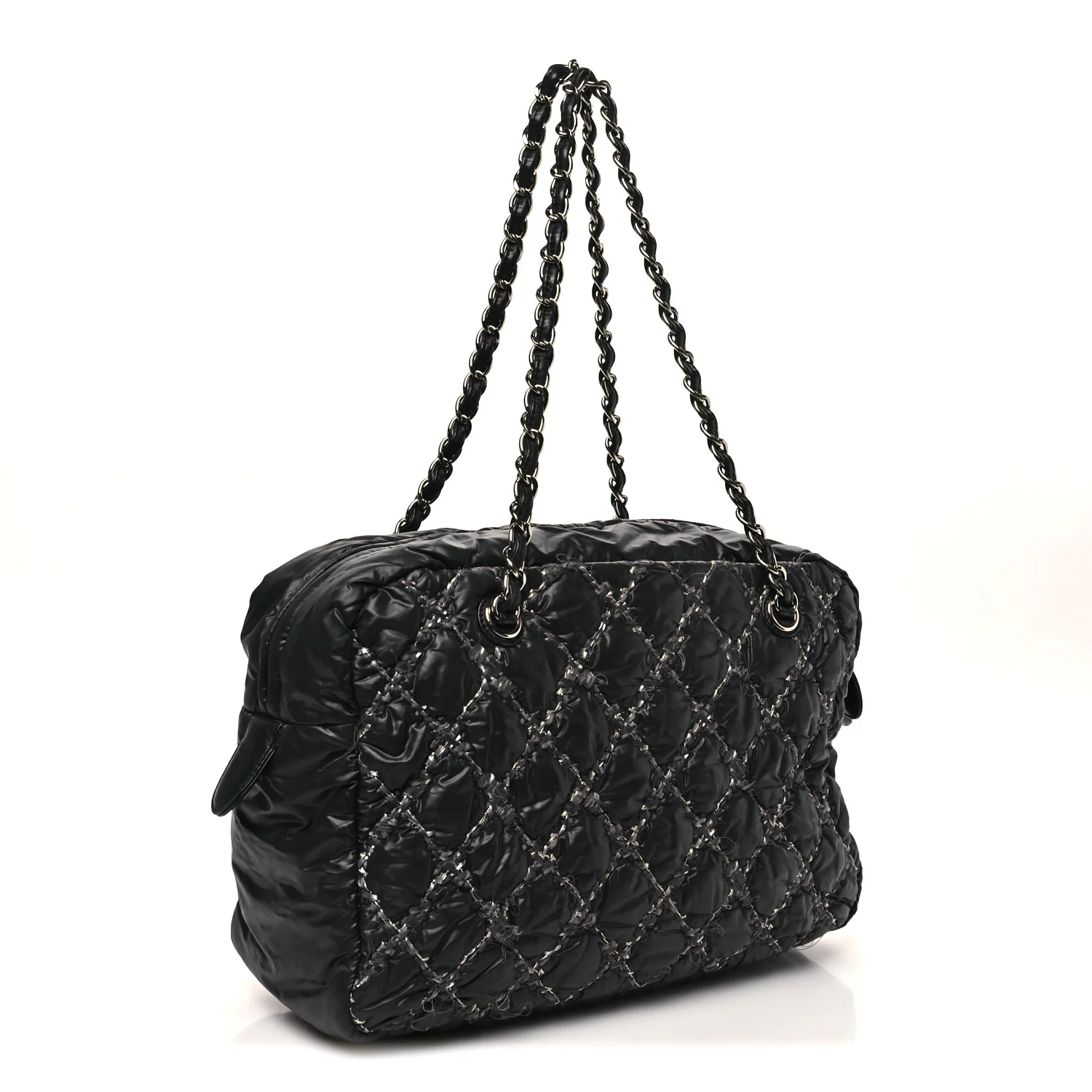 Nylon Quilted Tweed Stitch Bubble Camera Case Black - Top Club