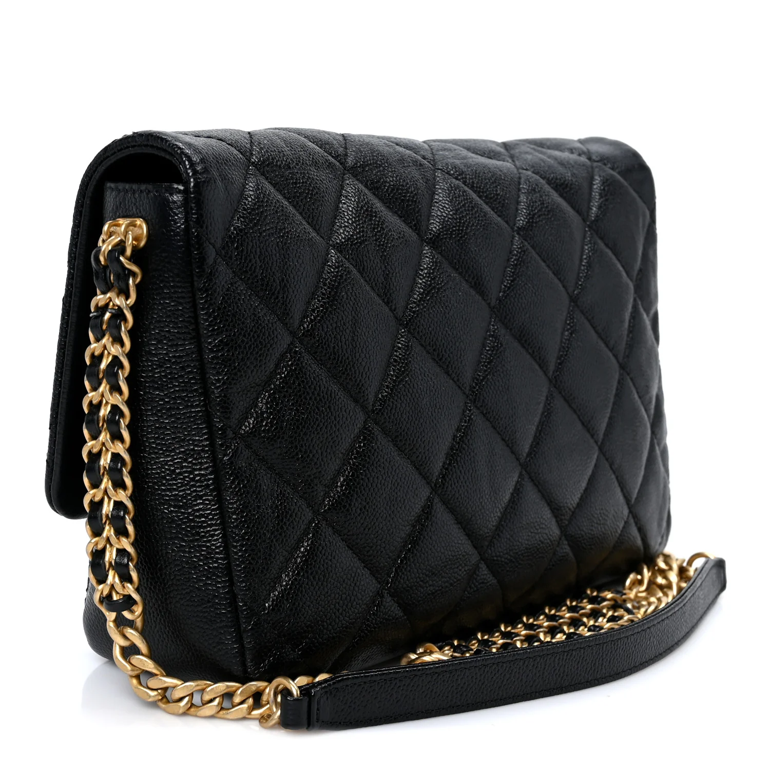 Shiny Caviar Quilted Large Chain Melody Flap Black - Top Club