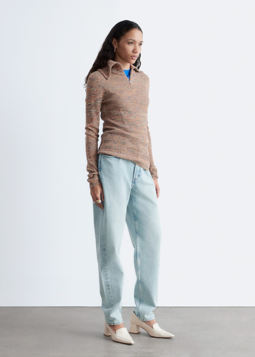 & Other Stories MELANGE KNIT HALF-ZIP TOP