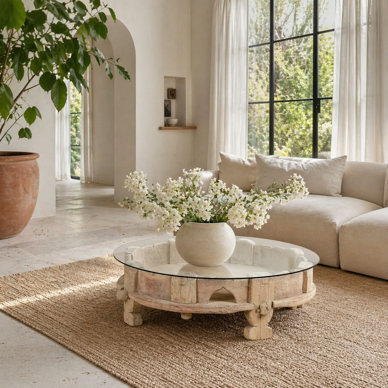 Akhil - Salontafel met glazen blad 84cm