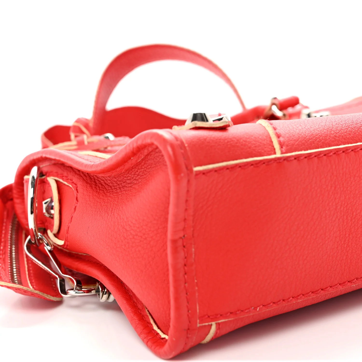 Supple Grained Calfskin Classic Silver Hardware Highlight Mini City Rouge Fraise - Top Club