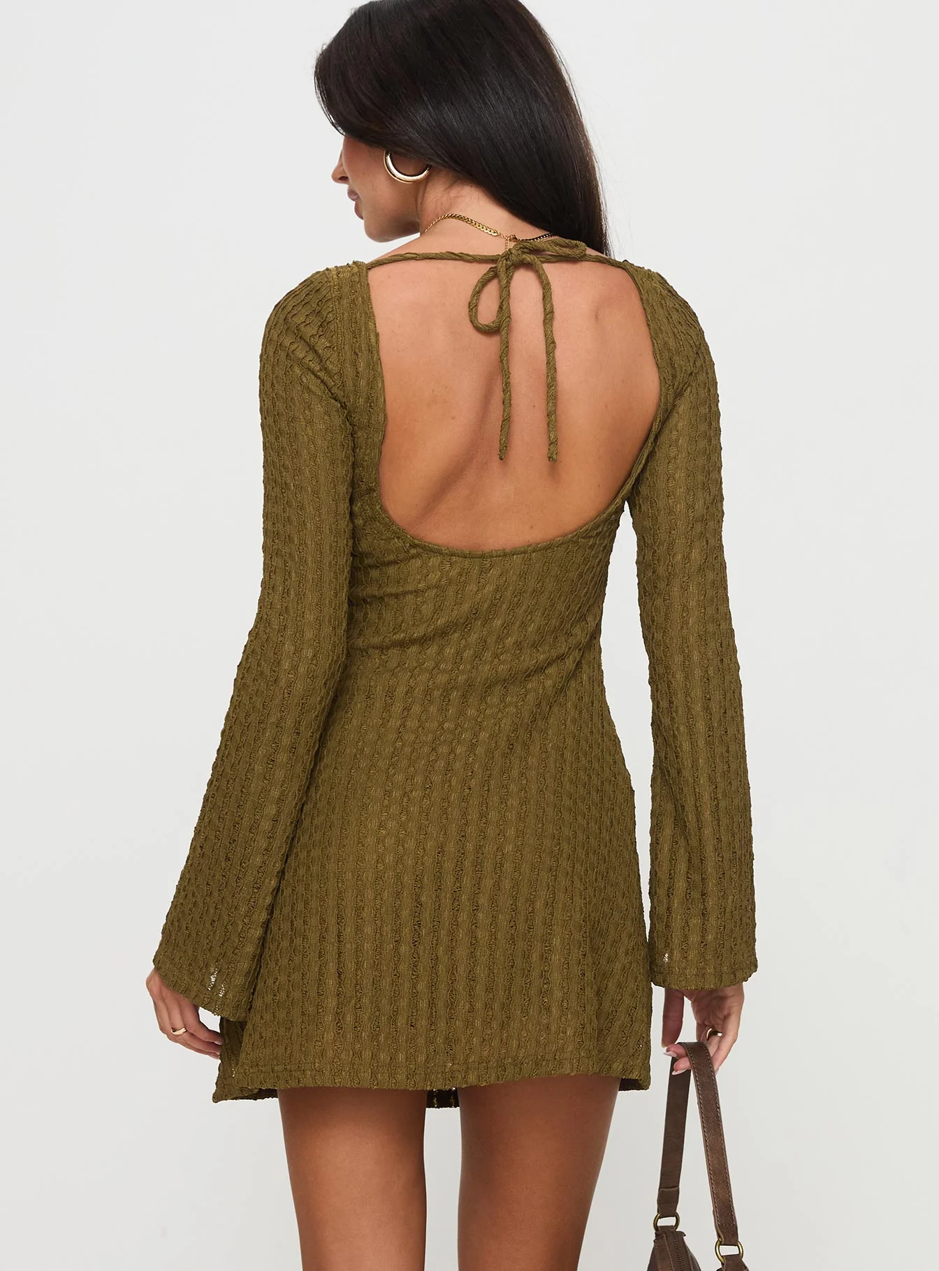 Lukea Long Sleeve Ribbed Mini Dress Olive
