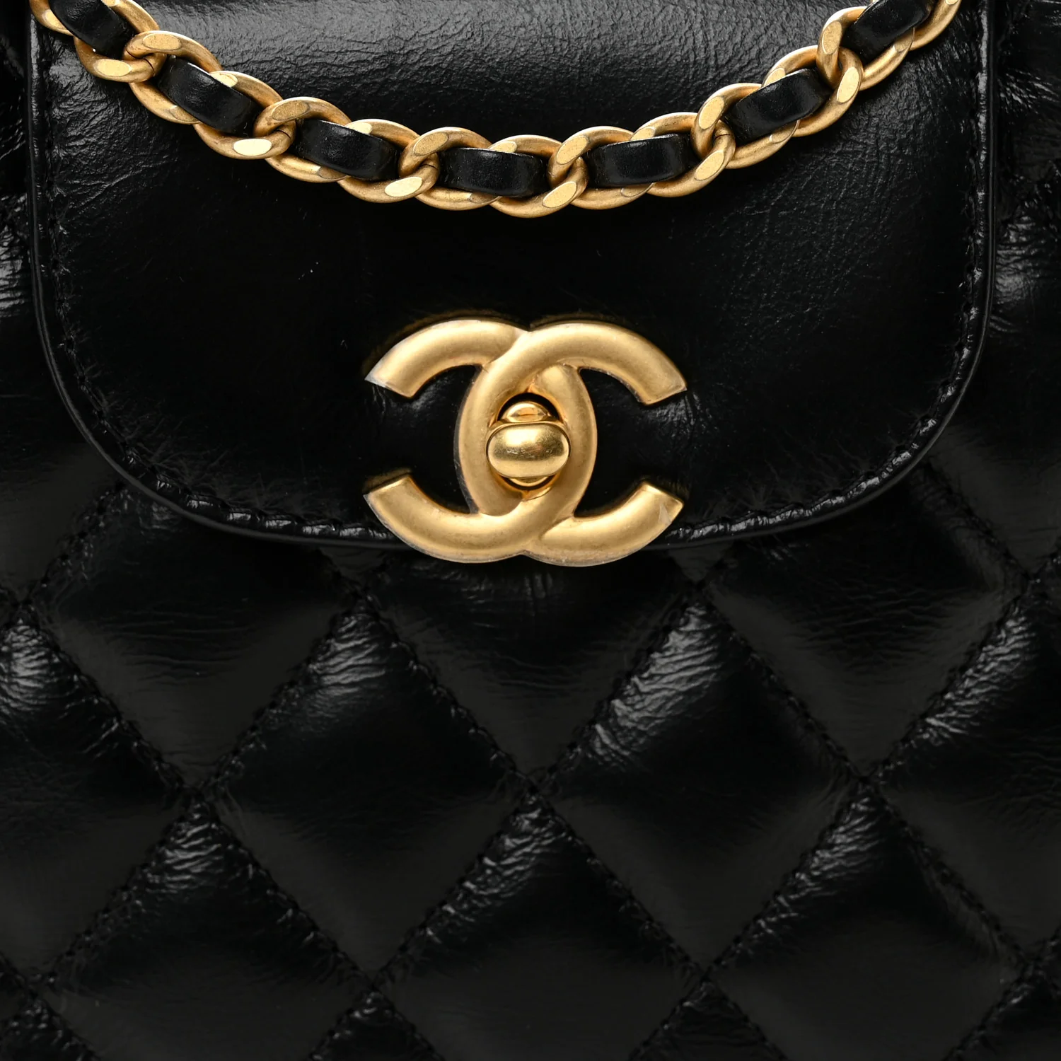 Shiny Aged Calfskin Quilted Nano Kelly Shopper Black - Top Club
