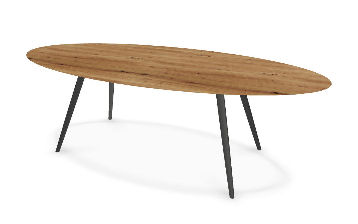 They & Me eettafel Joy – ovaal – eiken rustiek lak – onderstel RAL9017 verkeerszwart 240 x 115 x 75 | Eiken Rustiek Lak | Verjongde Rand | Frame RAL9017 Verkeerszwart