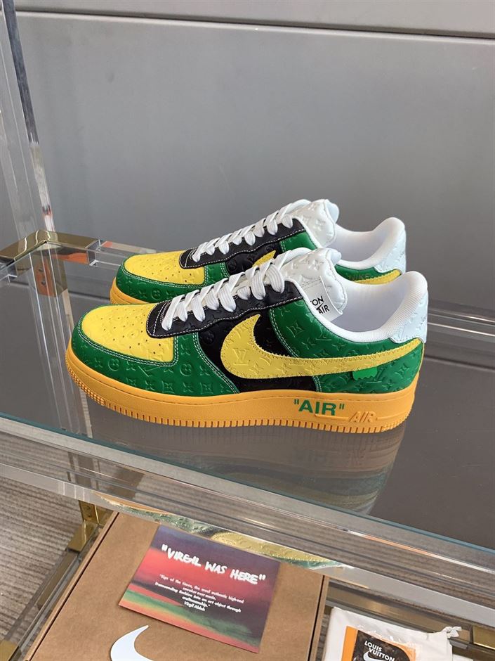 LOUIS VUITTON X NIKE AIR FORCE 1 LOW-TOP SNEAKERS IN YELLOW AND GREEN   LVS108 - Sneaker Replica Workshop