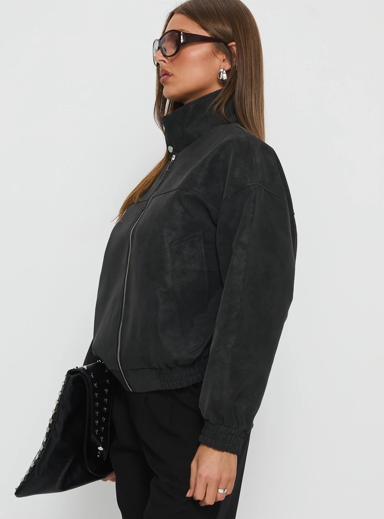 Ellissa Faux Suede Bomber Jacket Black