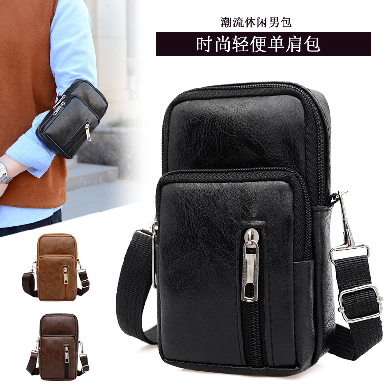 New PU leather sports phone bag for men and women, trendy men's single shoulder crossbody small leather bag, fashionable small backpack wholesale