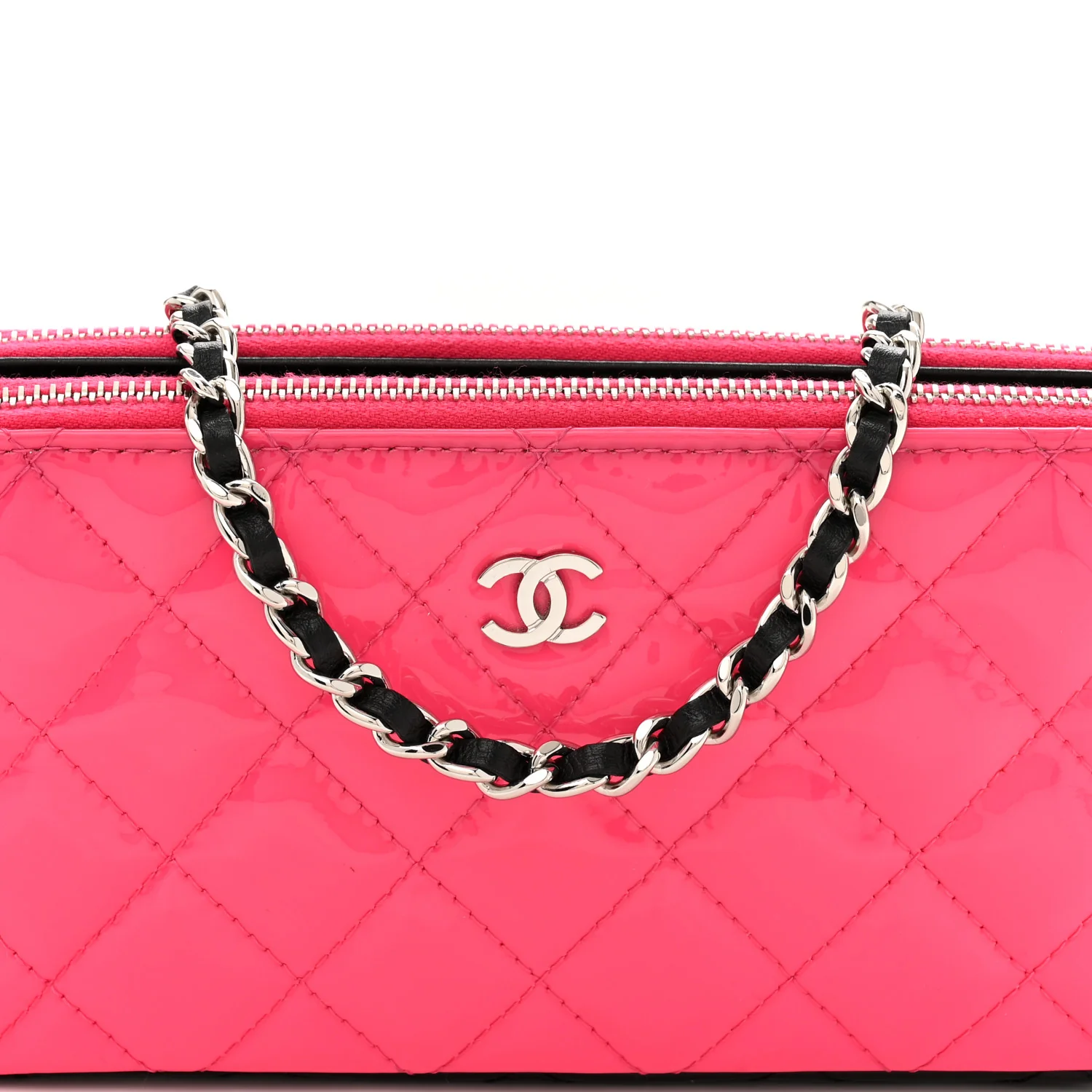 Patent Quilted Small Clutch With Chain Pink Black - Top Club