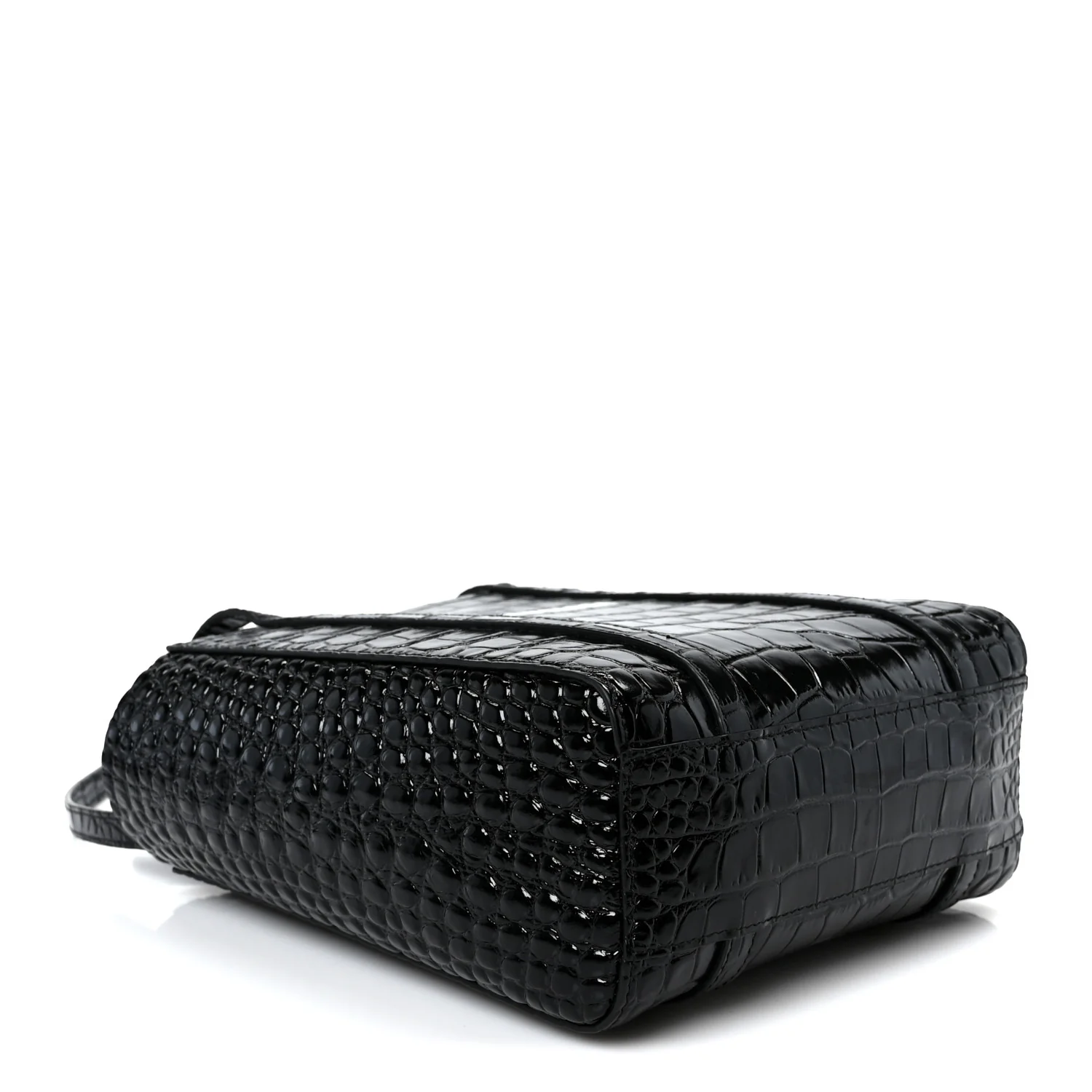Shiny Calfskin Logo Crocodile Embossed XXS Everyday Tote  Black - Top Club
