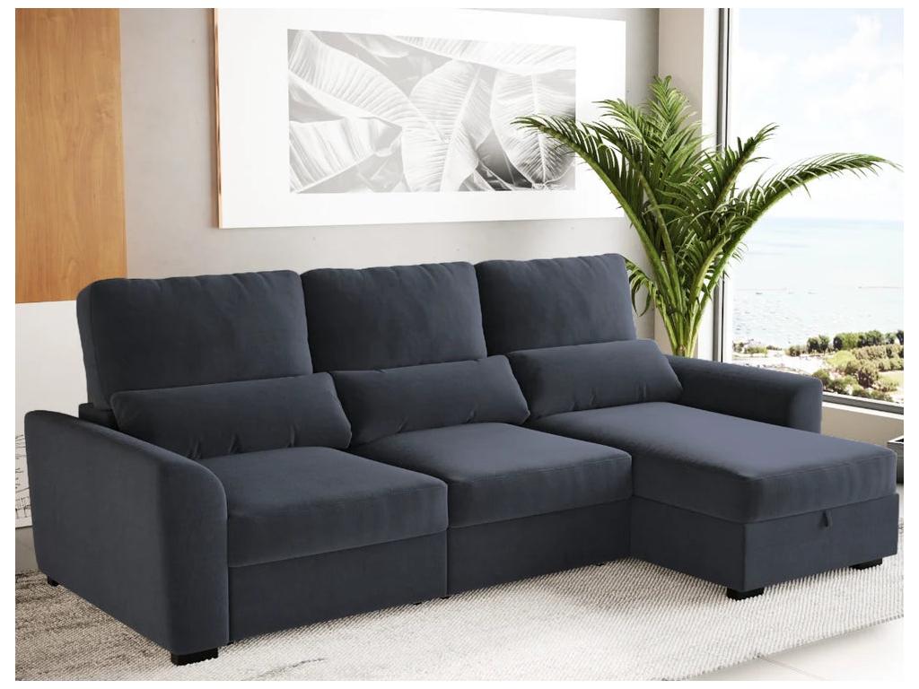 Sofá chaise longue 3 plazas reversible poliéster gris oscuro