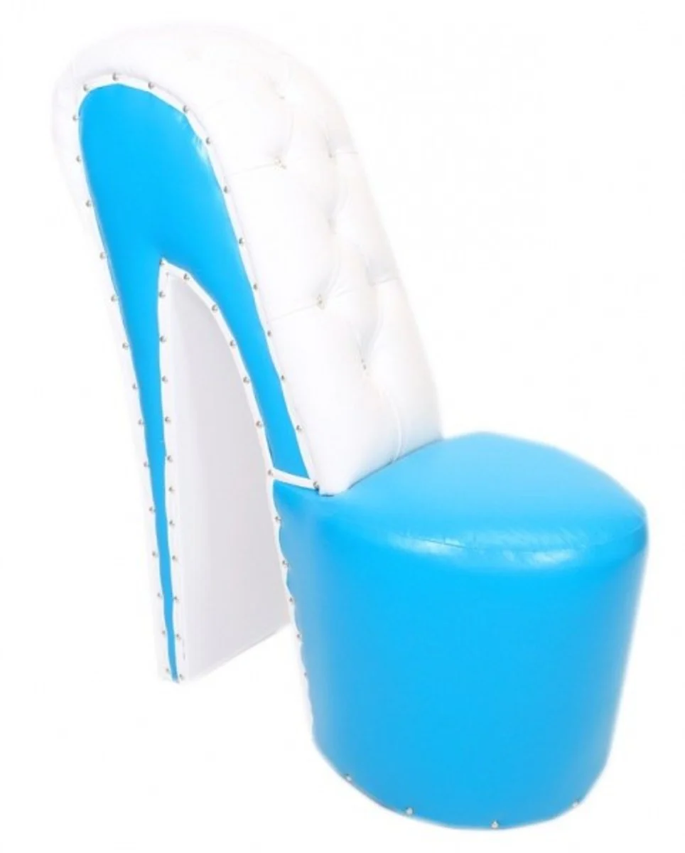 High heel armchair with decorative stones light blue / white luxury design - designer armchair - club furniture - shoe chair armchair