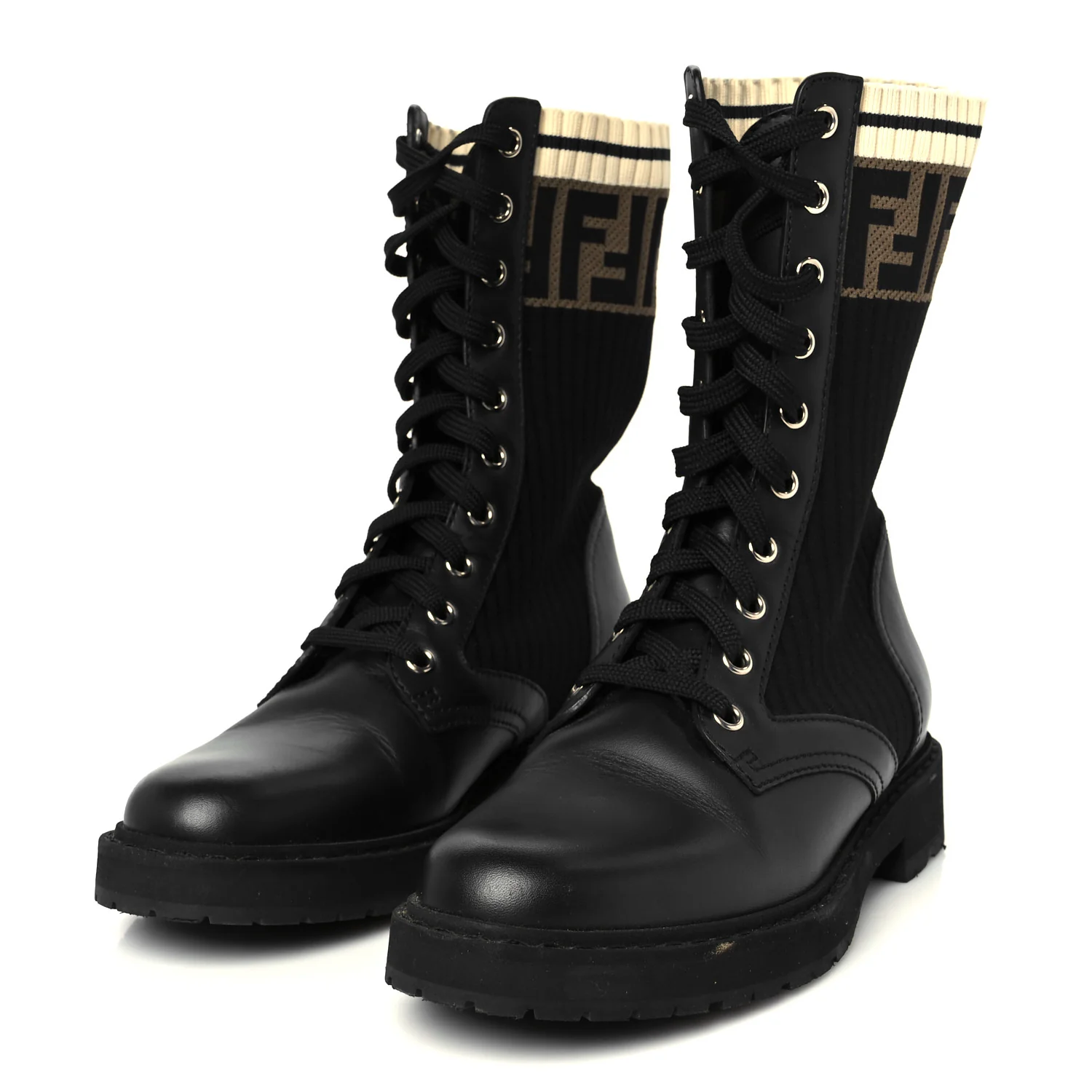 Calfskin Stretch Fabric Rockoko Biker Boots 36 Tobacco Black Marino - Top Club