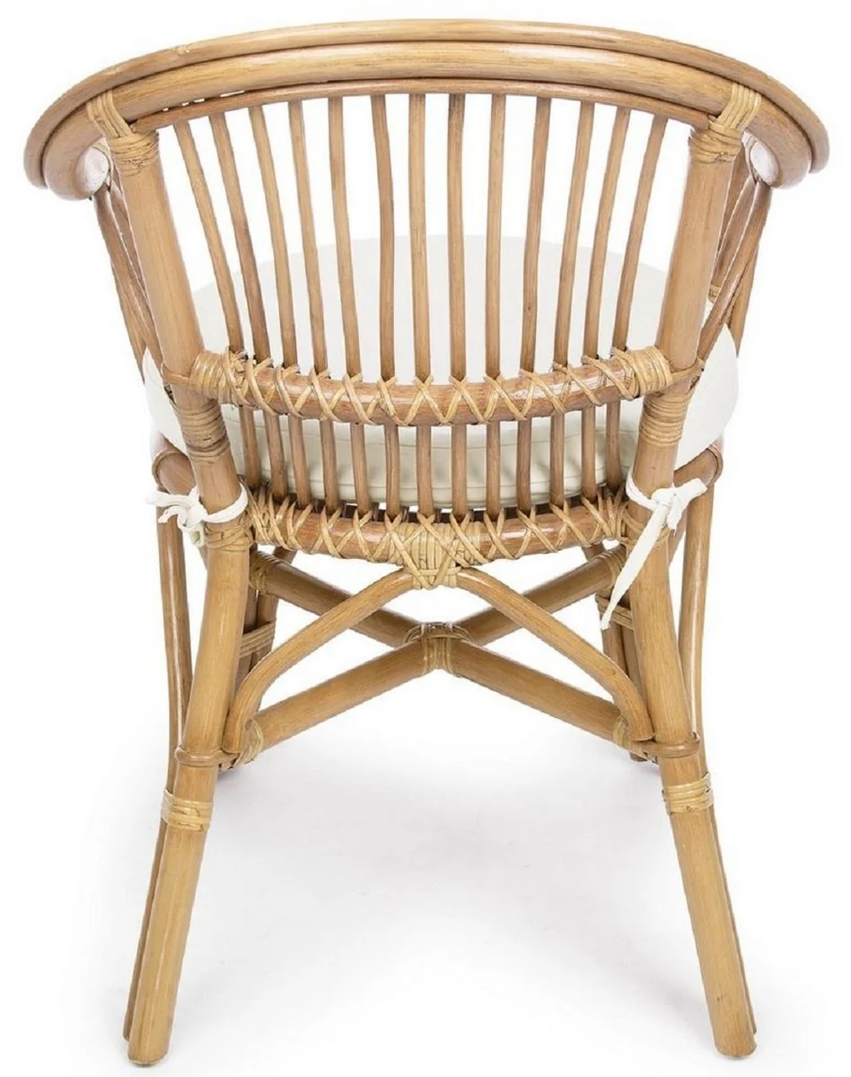 Luxury garden chair set of 4 natural colors / white 57 x 61 x H. 80 cm - Rattan chairs with armrests and seat cushions - Modern rattan garden and patio furniture