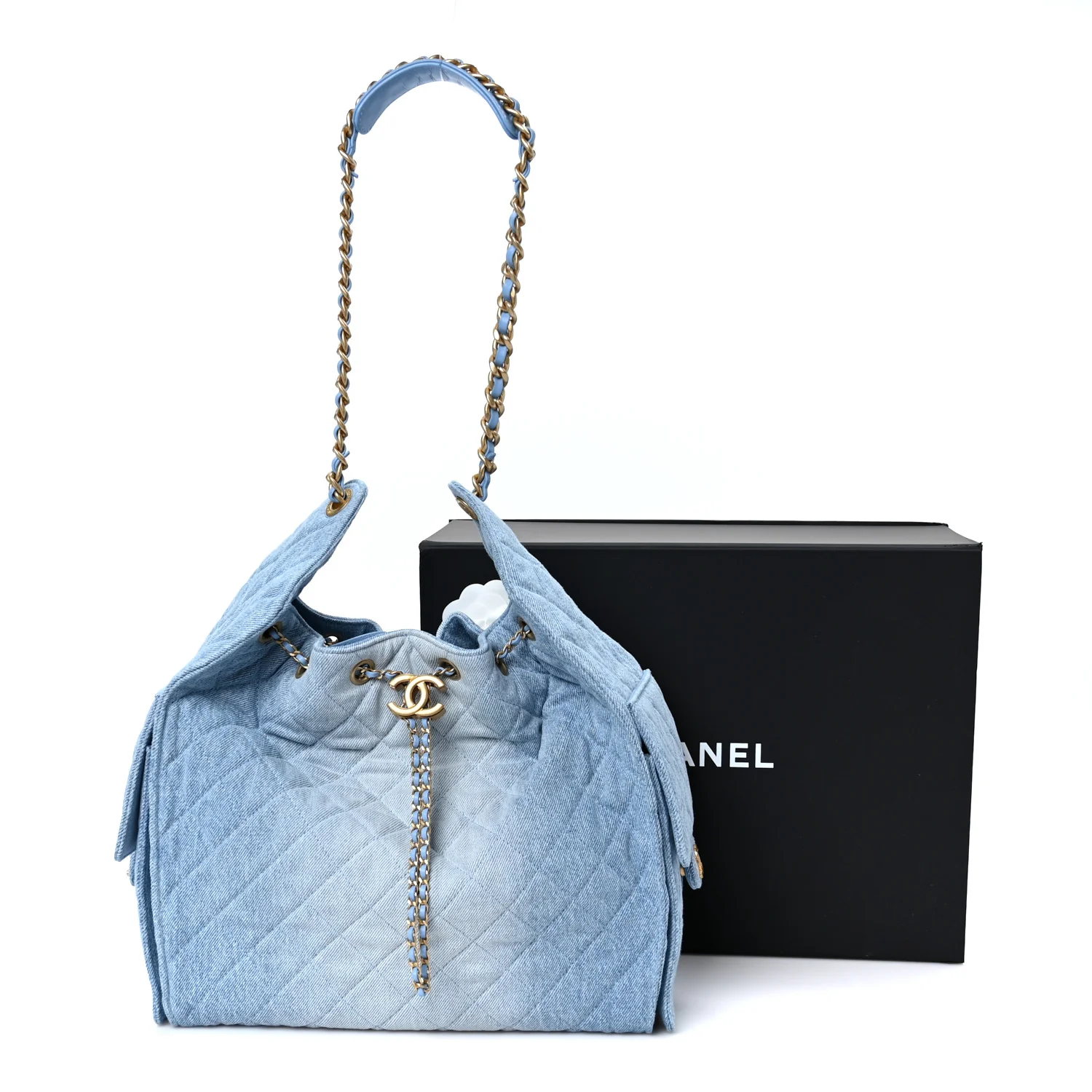 Washed Denim Quilted Medium Chanel 25 Handbag Blue - Top Club