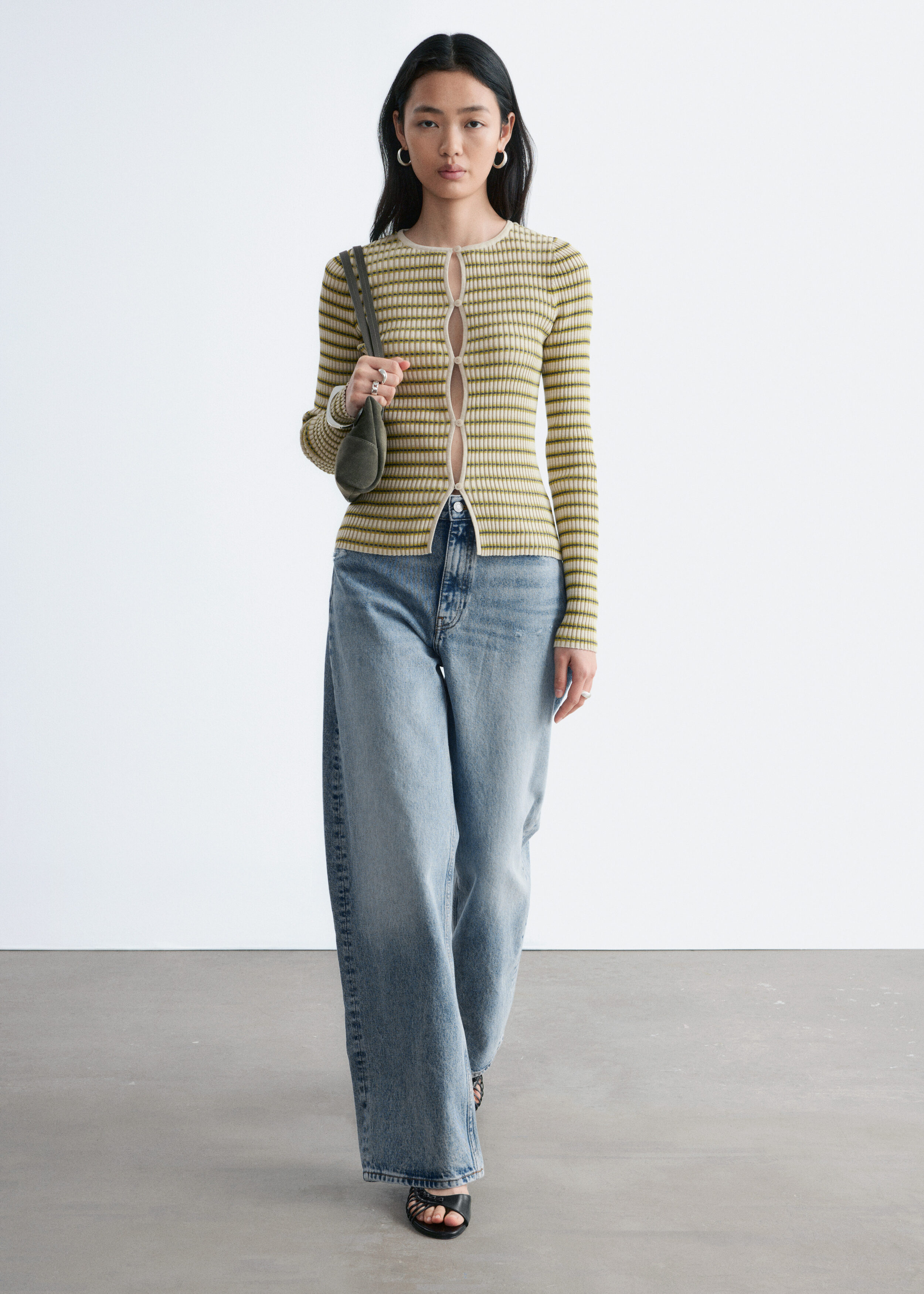 & Other Stories KEYHOLE-FRONT RIB-KNIT CARDIGAN