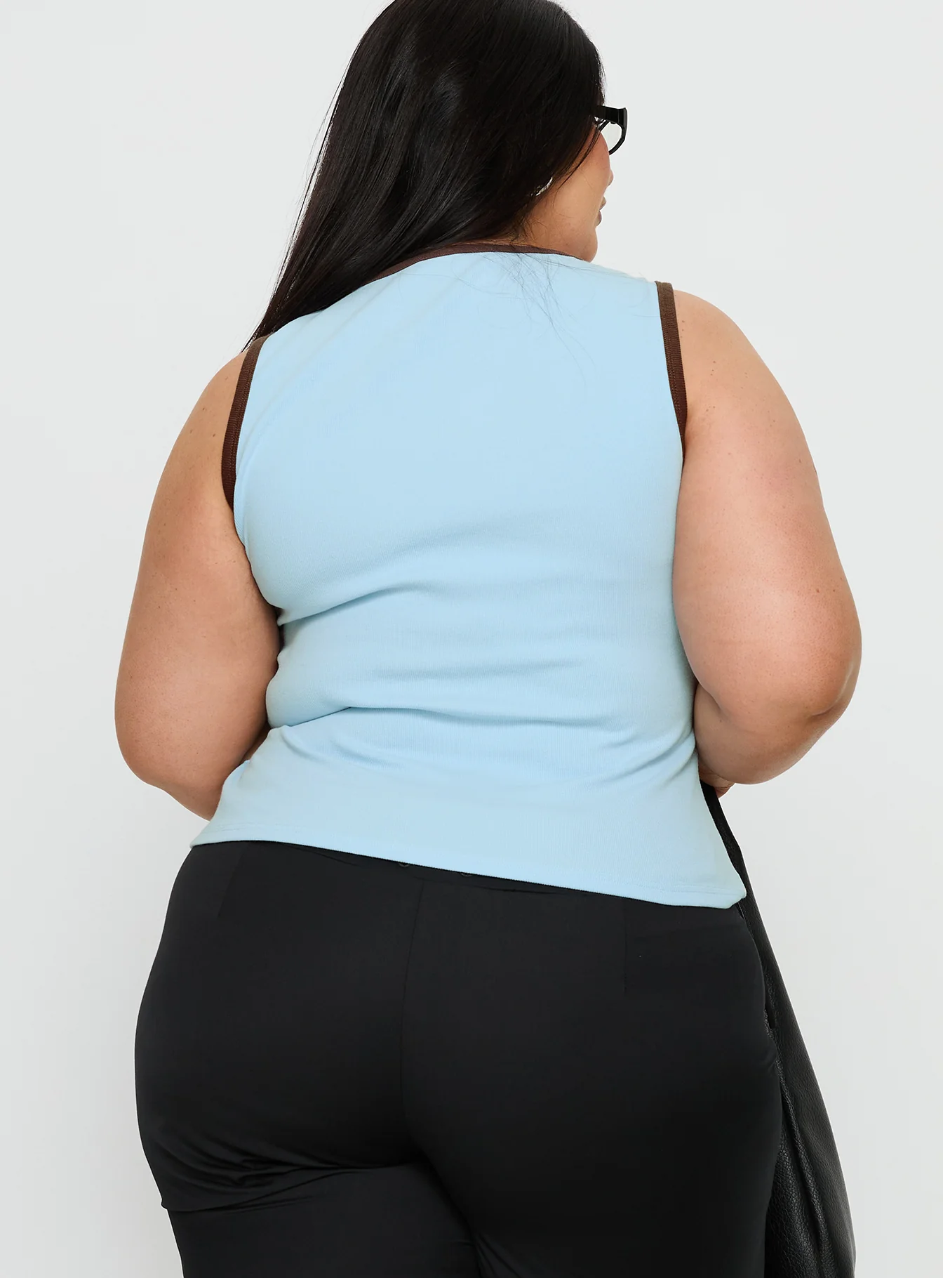 Baseline V Neck Rib Tank Top Blue / Brown Curve