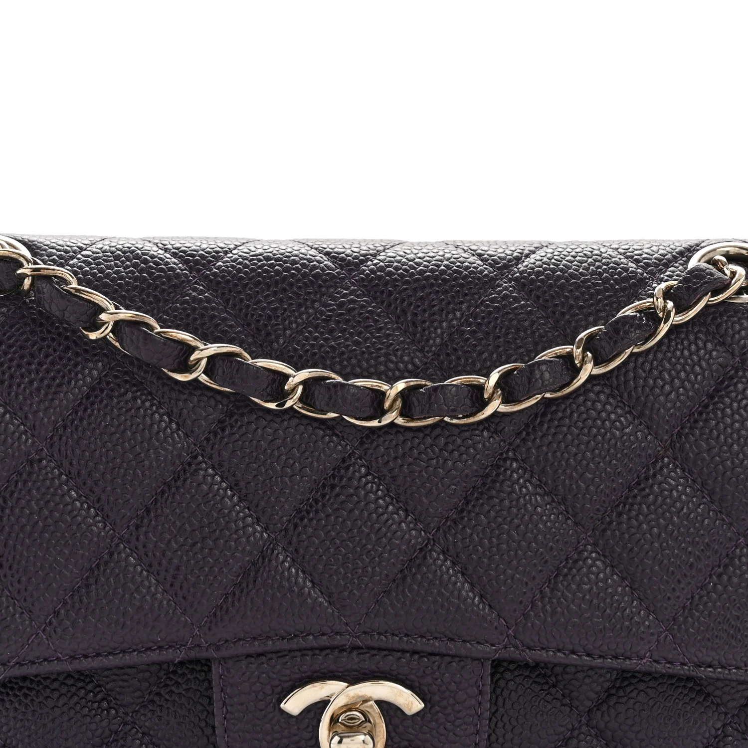 Caviar Quilted Small Double Flap Dark Purple - Top Club