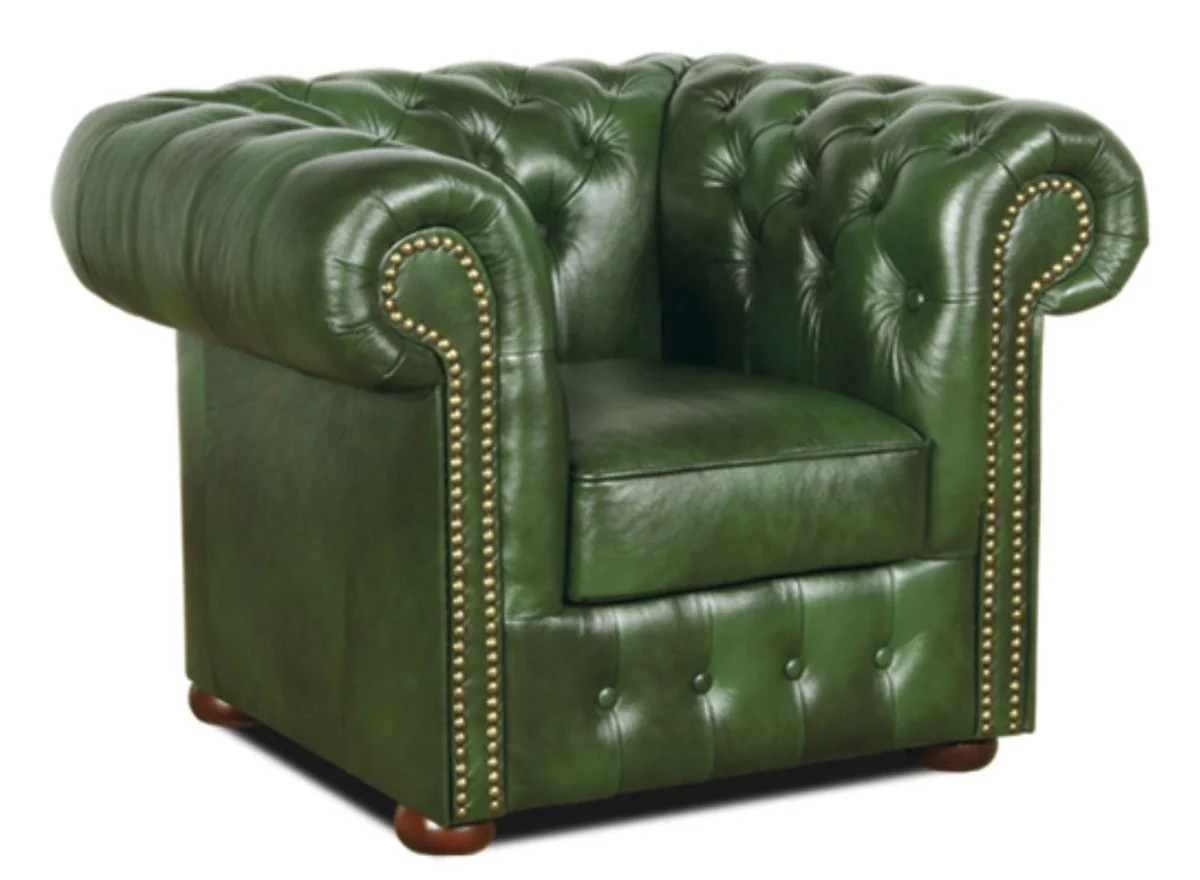 Chesterfield genuine leather armchair green 110 x 90 x H. 78 cm - luxury collection
