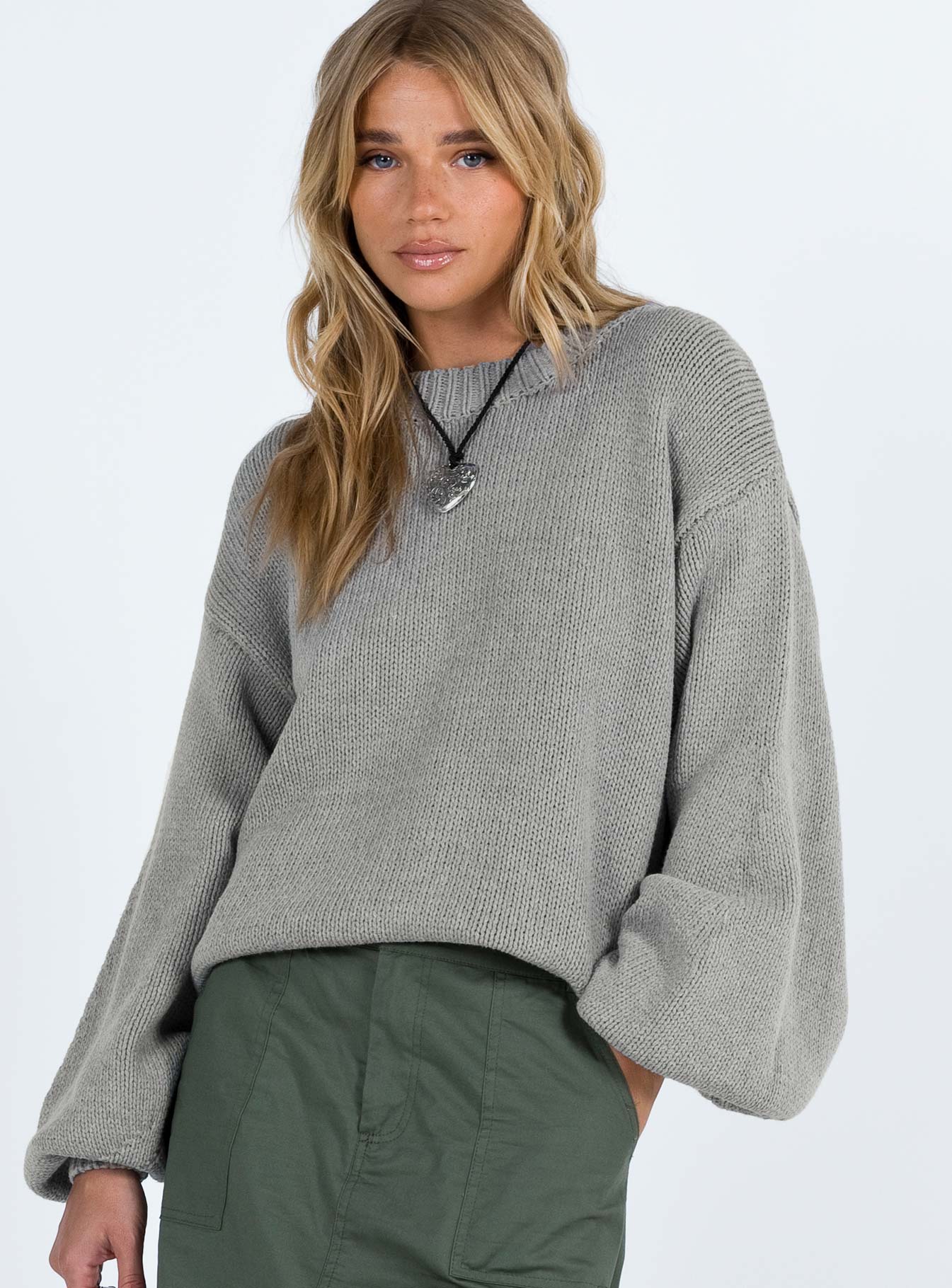 Harmony Balloon Sleeve Knit Sweater Grey
