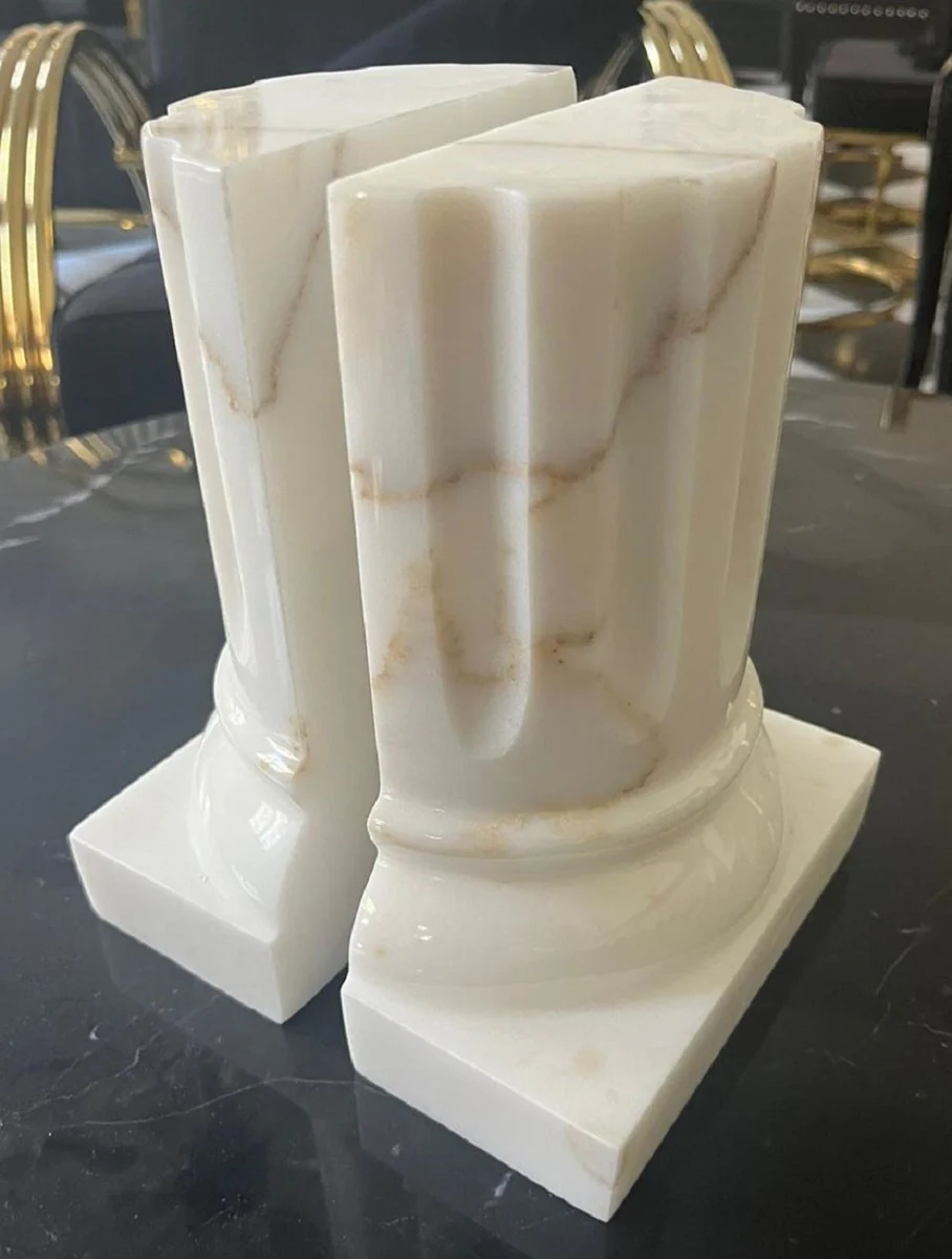 Luxury Marble Bookend Set Baroque Columns White H. 21 cm