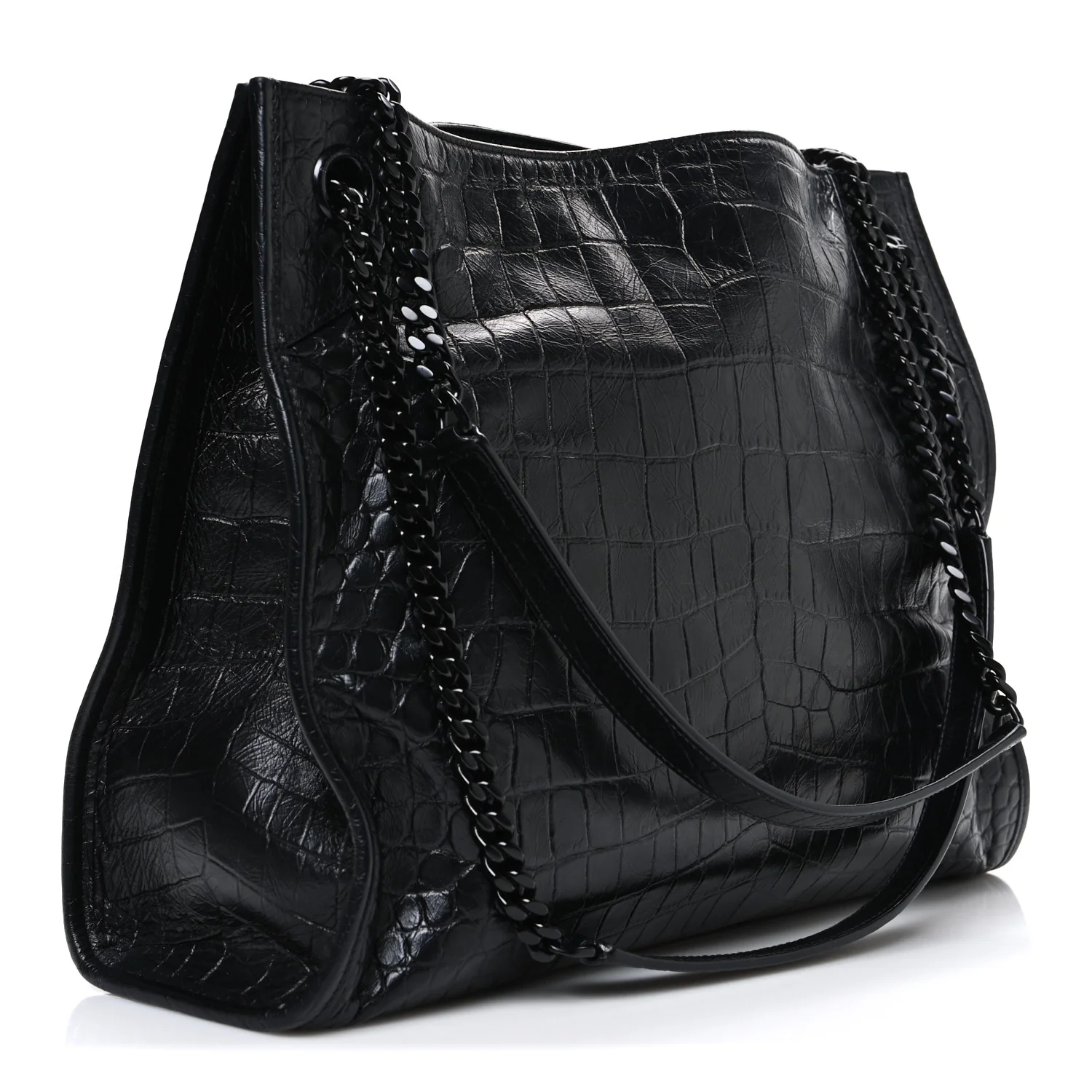 Calfskin Crocodile Embossed Monogram Medium Niki Shopping Bag Black - Top Club