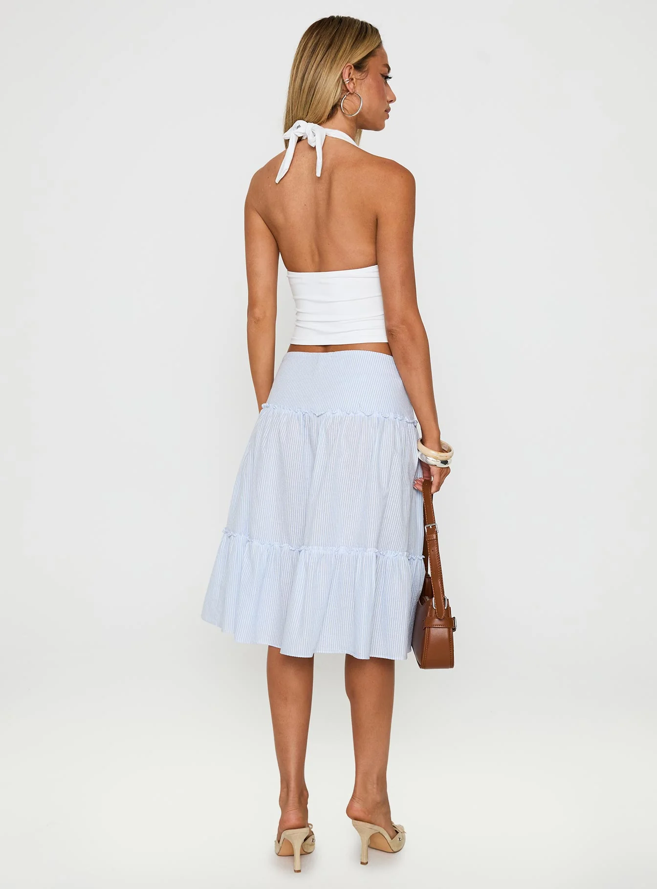 Cascades Low Rise Midi Skirt Blue / White Stripe
