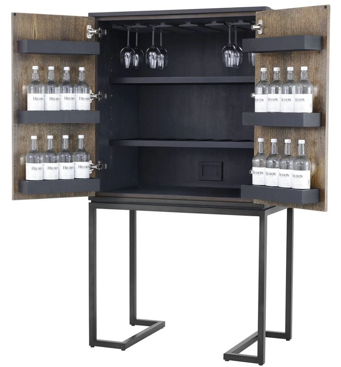 Luxury wine cabinet with 2 doors brown / dark brown / black 95 x 58 x H. 168.5 cm - bar furniture - luxury quality
