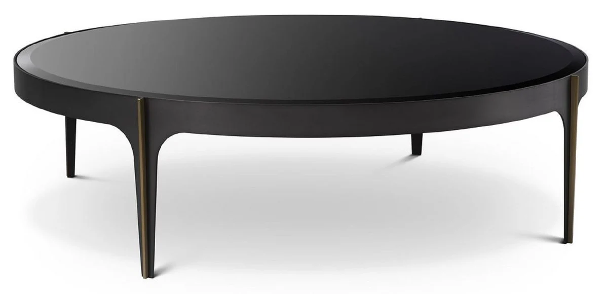 Luxury coffee table bronze / brass / black Ø 124 x H. 34.5 cm - Round stainless steel living room table with glass top - Luxury living room furniture