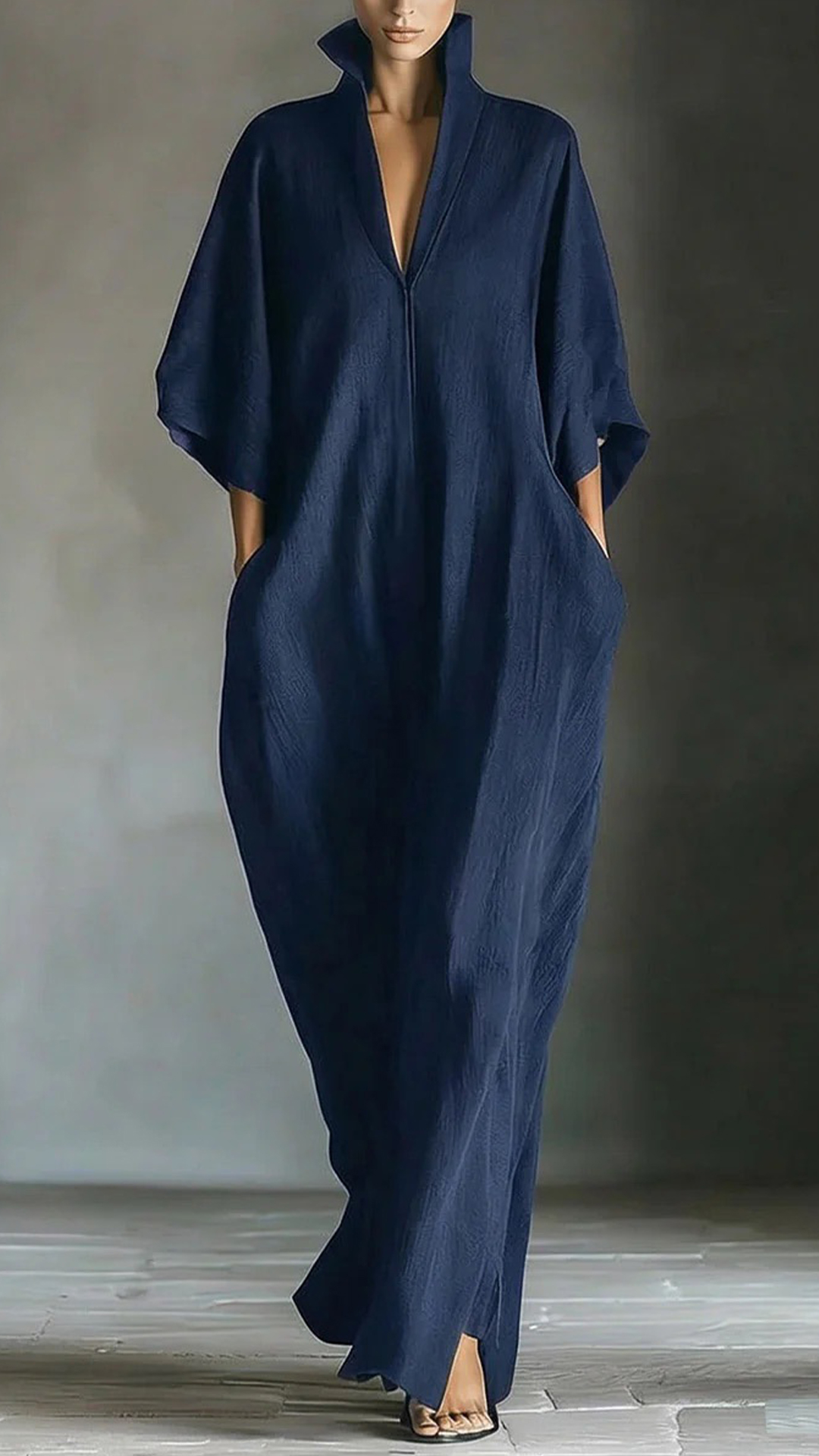 Women's Bamboo Fiber Stand Collar V-Neck Loose Caftan - Nordfashionstorm - Women's Clothing, Fashion for You - Nordfashionstorm.com